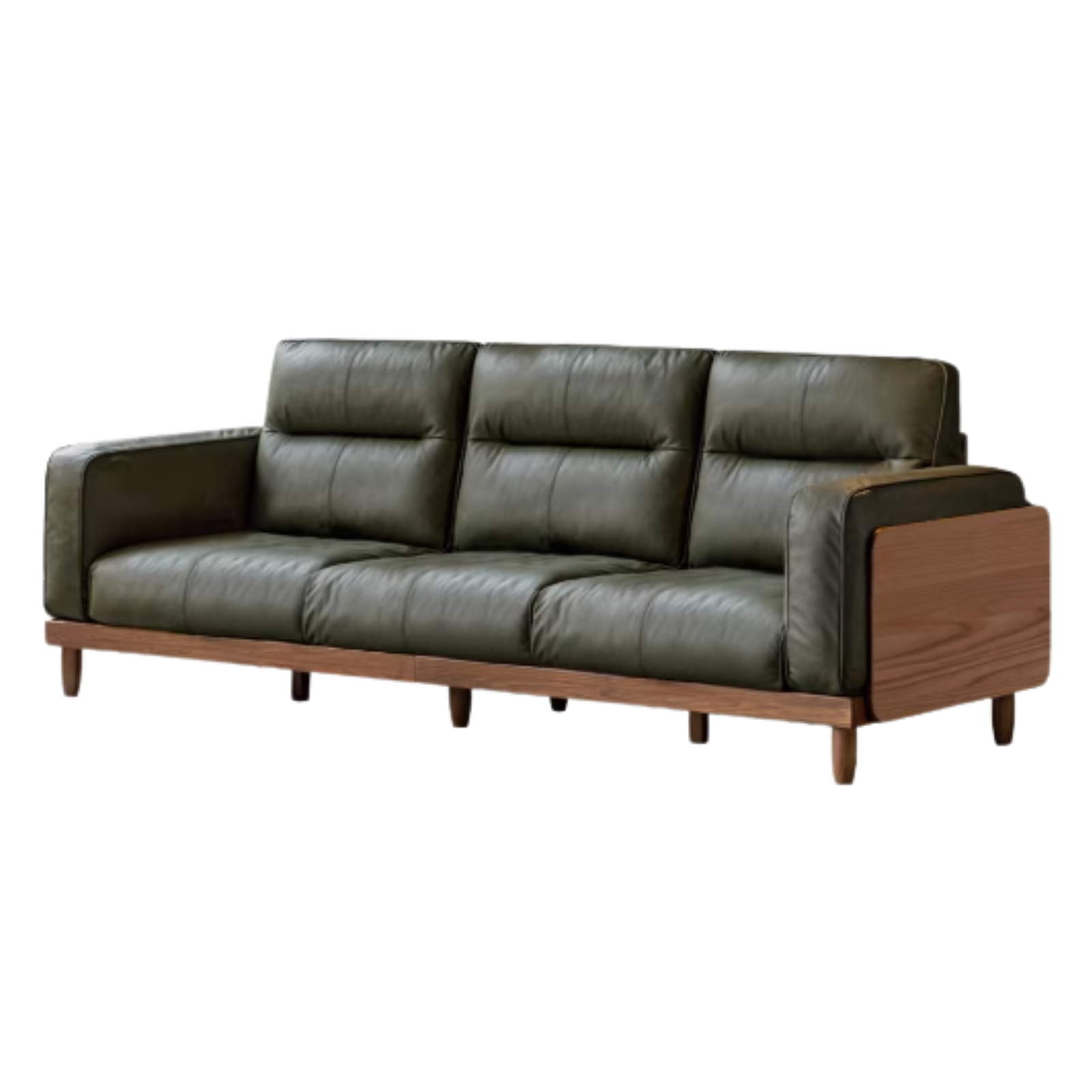 Black Walnut, Ash, Solid Sandalwood Wood Sofa with Genuine Top-Grain Yellow Cowhide Leather,fabrics