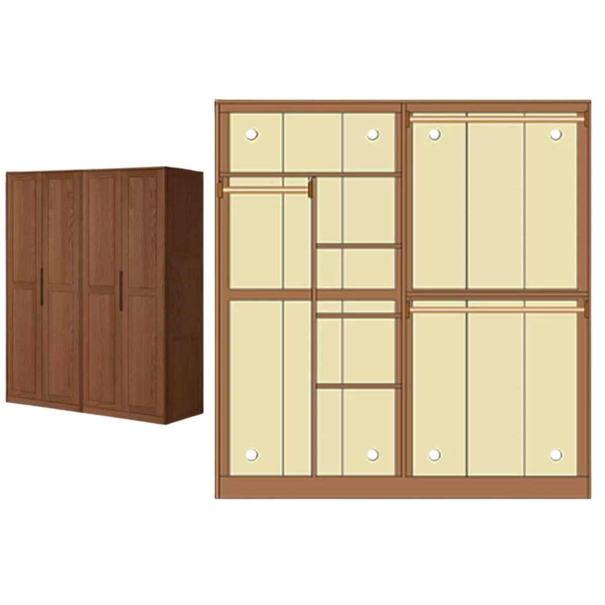 Oak Solid Wood Wardrobe with Recessed Groove Handles