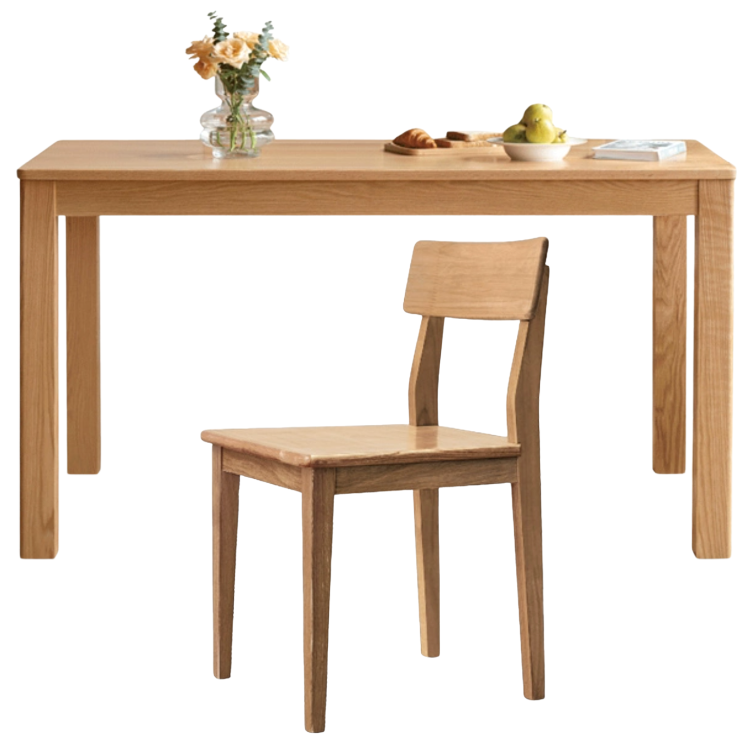 Oak Solid Wood, Solid Rubberwood Nordic Dining Table