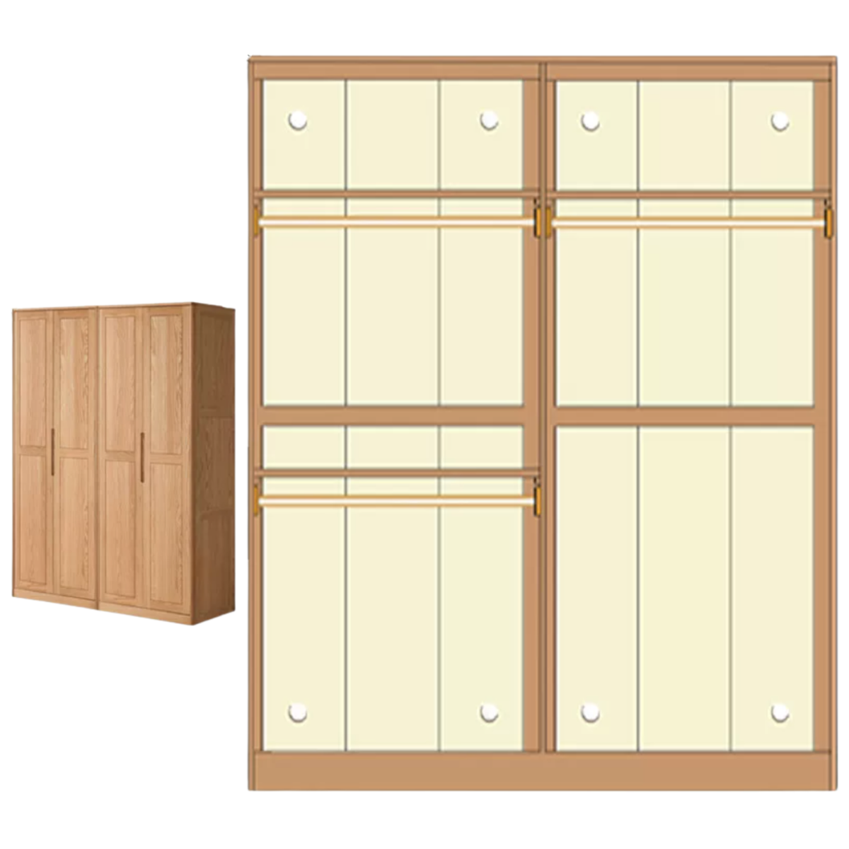 Oak Solid Wood narrow Wardrobe with Framed Panel Doors and Adjustable Layout