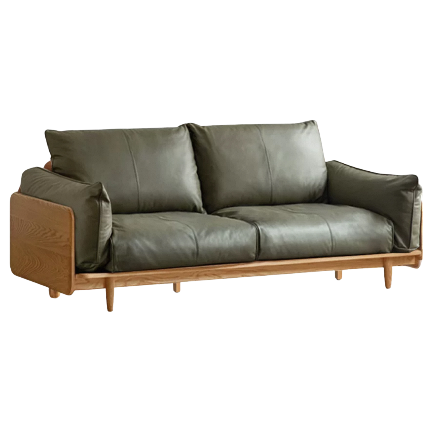 Oak Solid Wood Genuine Leather, Fabric Modern Lounge Sofa-
