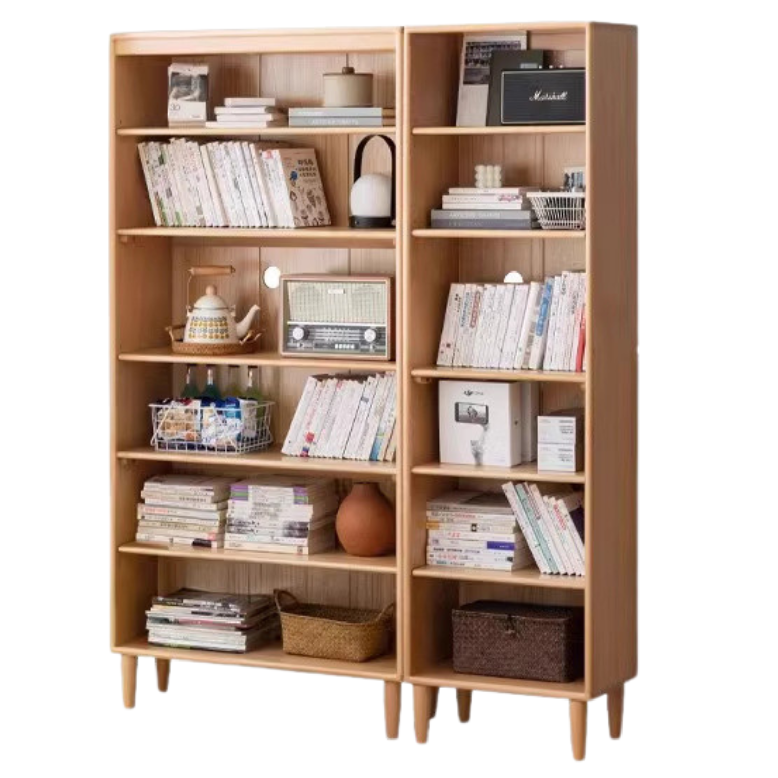 Beech Solid Wood Bookshelf Combination, Open Storage Cabinet