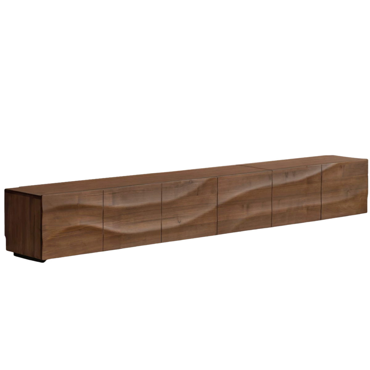 Black Walnut, Sandalwood TV Console with Wave-Carved Drawer Fronts, Low Profile