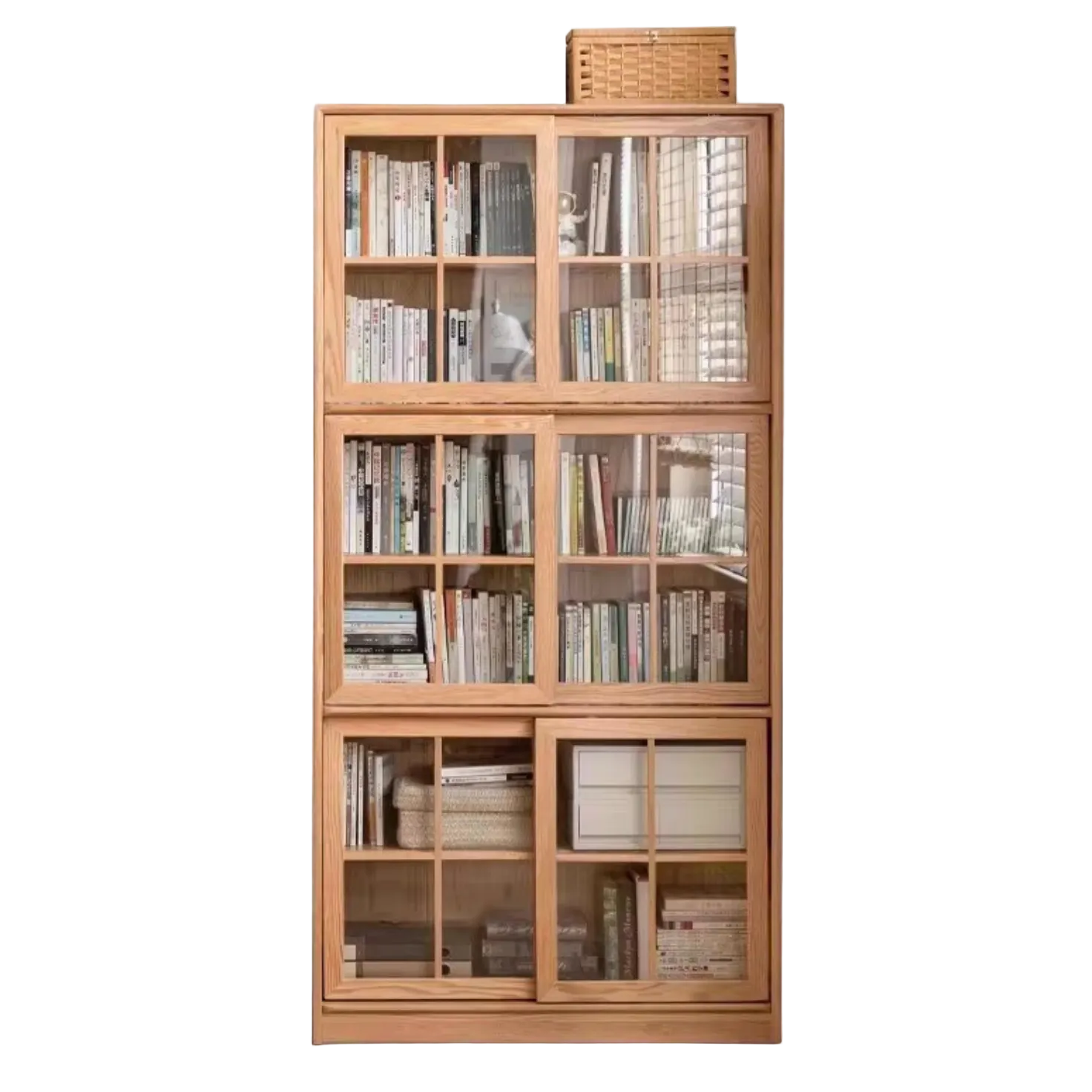 Oak, Beech Solid Wood Bookcase Floor to Floor Free Combination Sliding Door