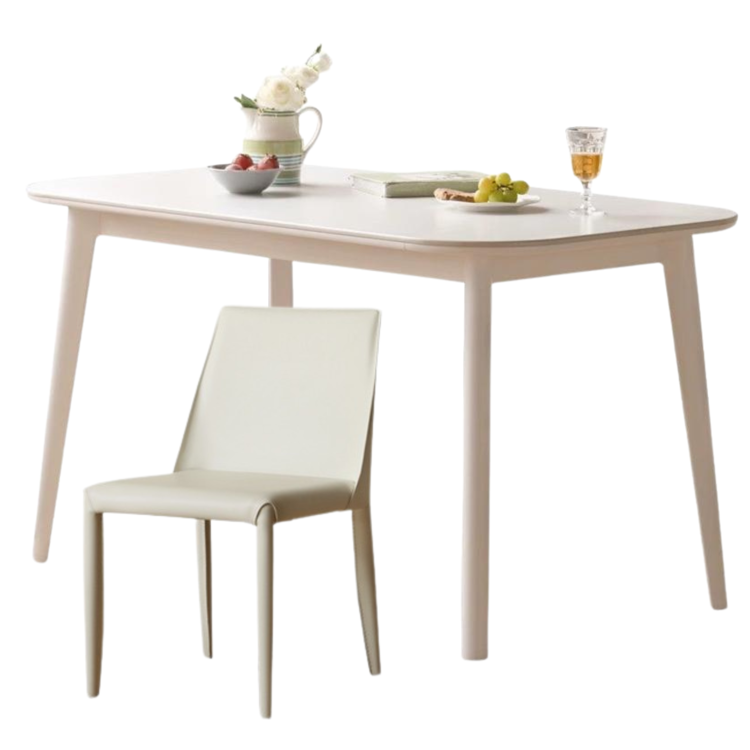 Solid Rubberwood White Cream Style Rock Board Dining Table