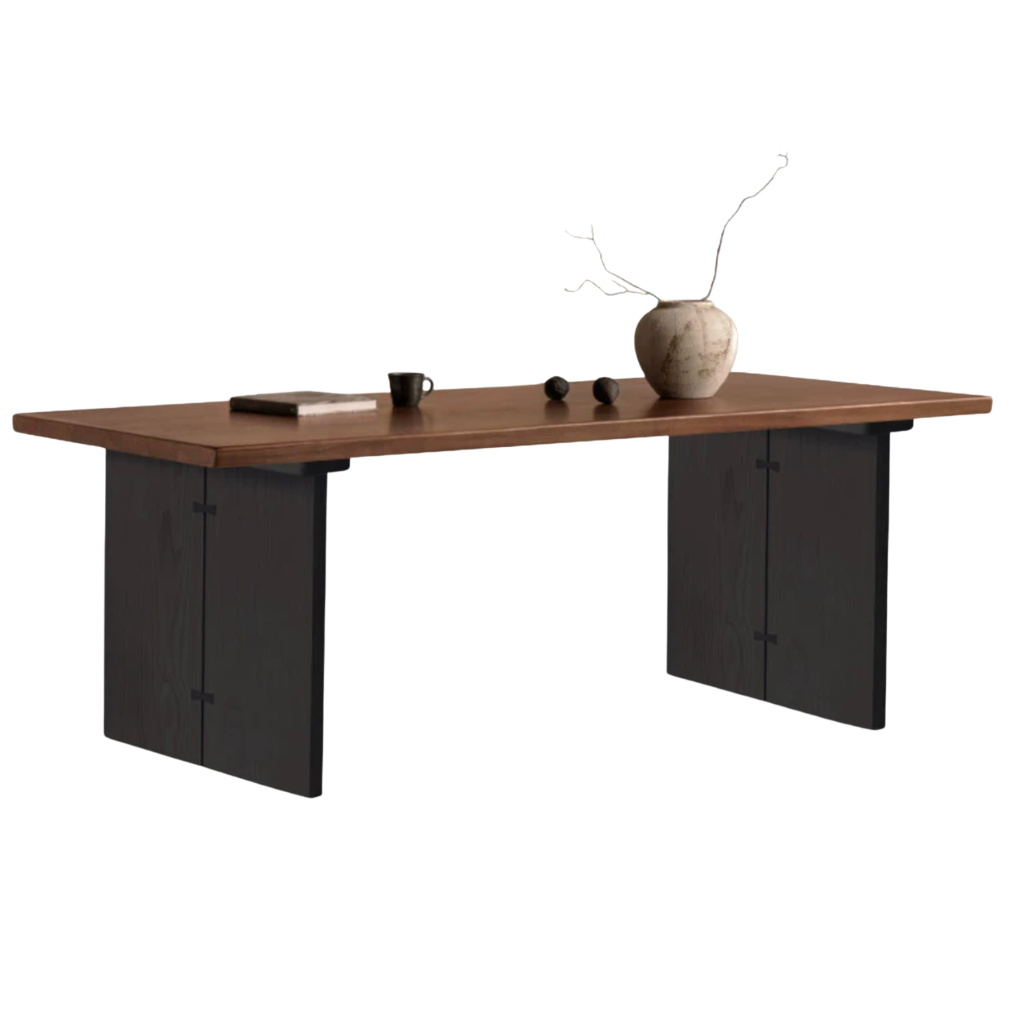 Black Walnut, Sandalwood Solid Wood Wabi Sabi Style Large Board Dining Table