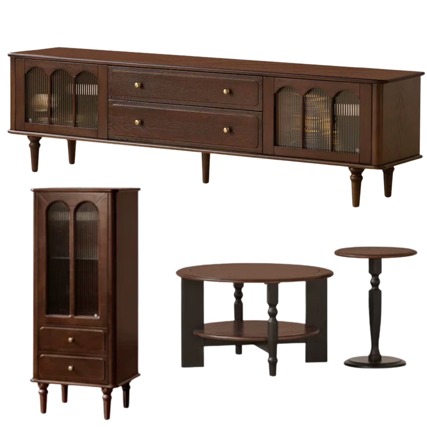 Ash Solid Wood TV Stand with American Retro Design and Tall Storage Cabinet