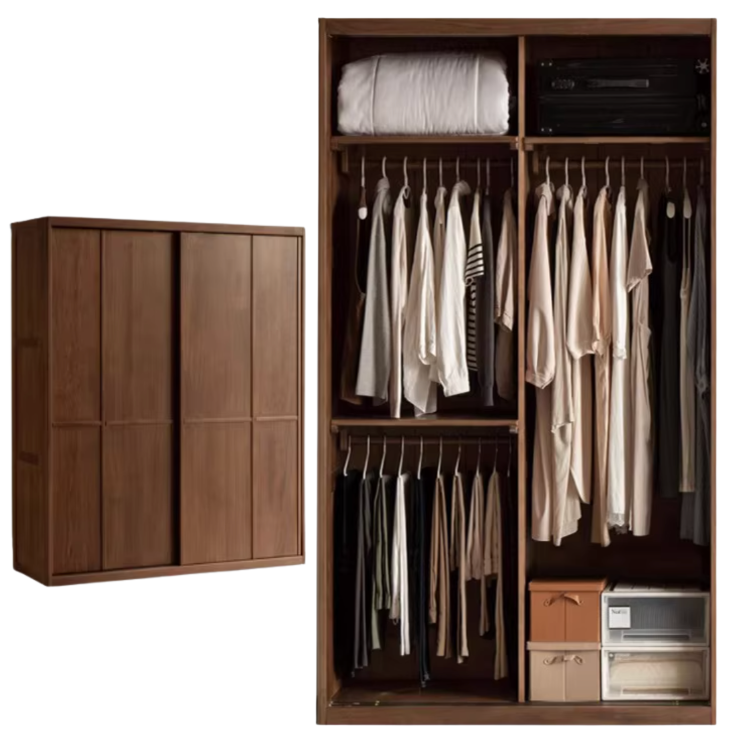 Black Walnut Solid Wood Italian Luxury Sliding Door Wardrobe