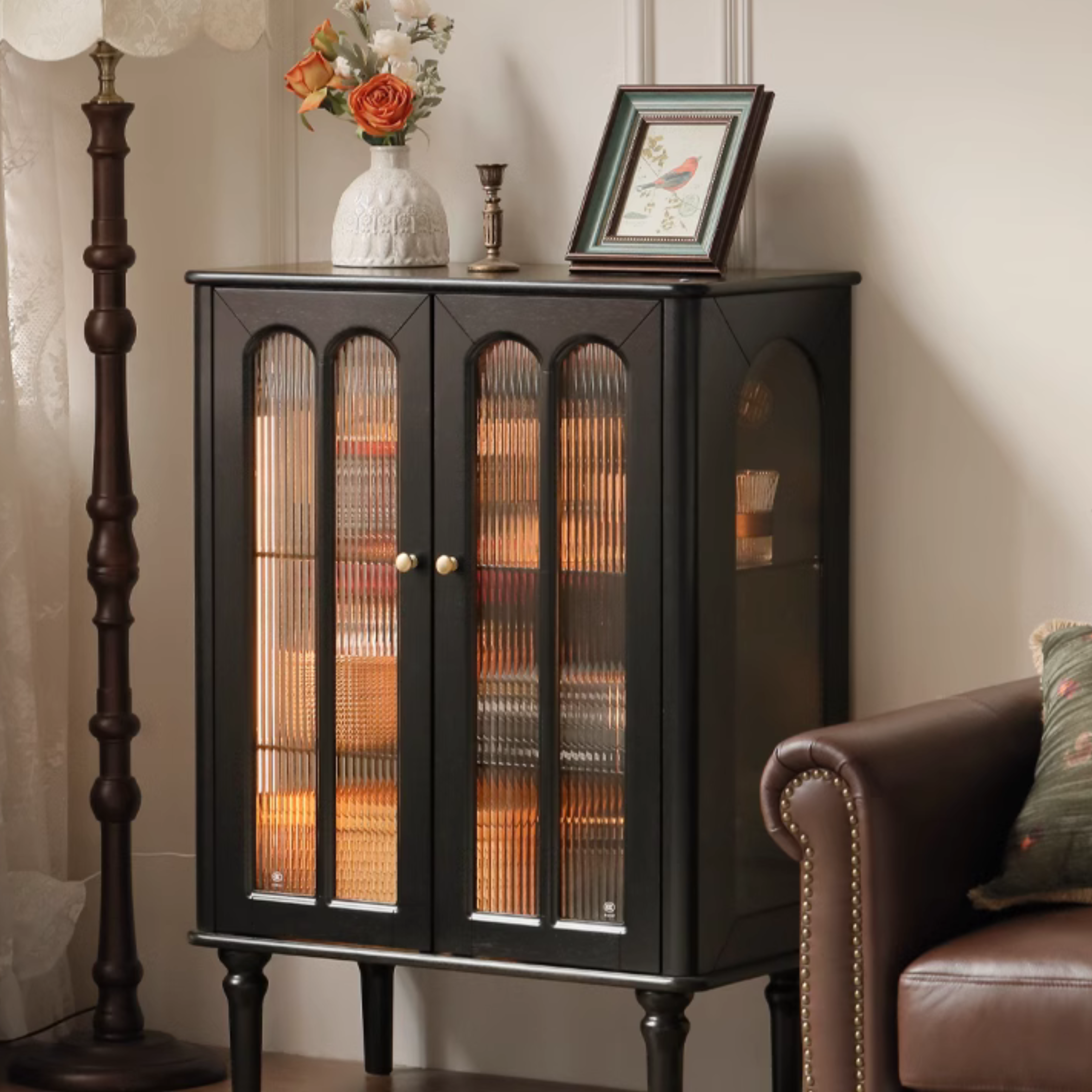 Solid Rubberwood French Retro Side Cabinet.