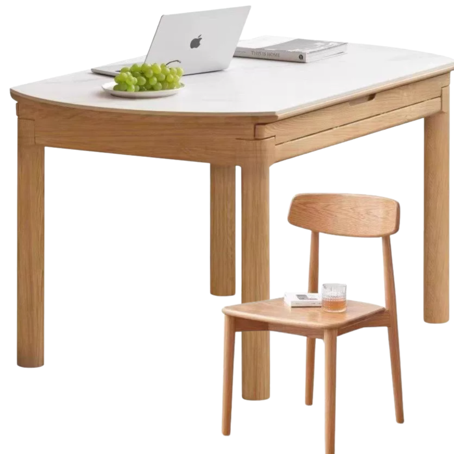 Solid Ruberwood, Oak, Ash Solid Wood Retractable Rock Plate Dining Table