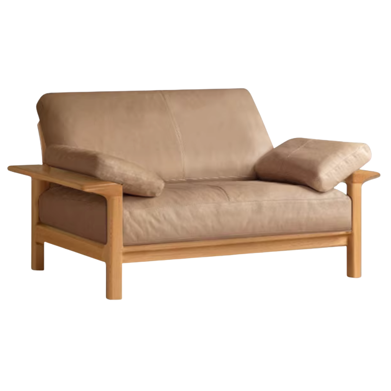 Oak, Ash Solid Wood Wabi Sabi Style Genuine Leather Sofa, fabric sofa