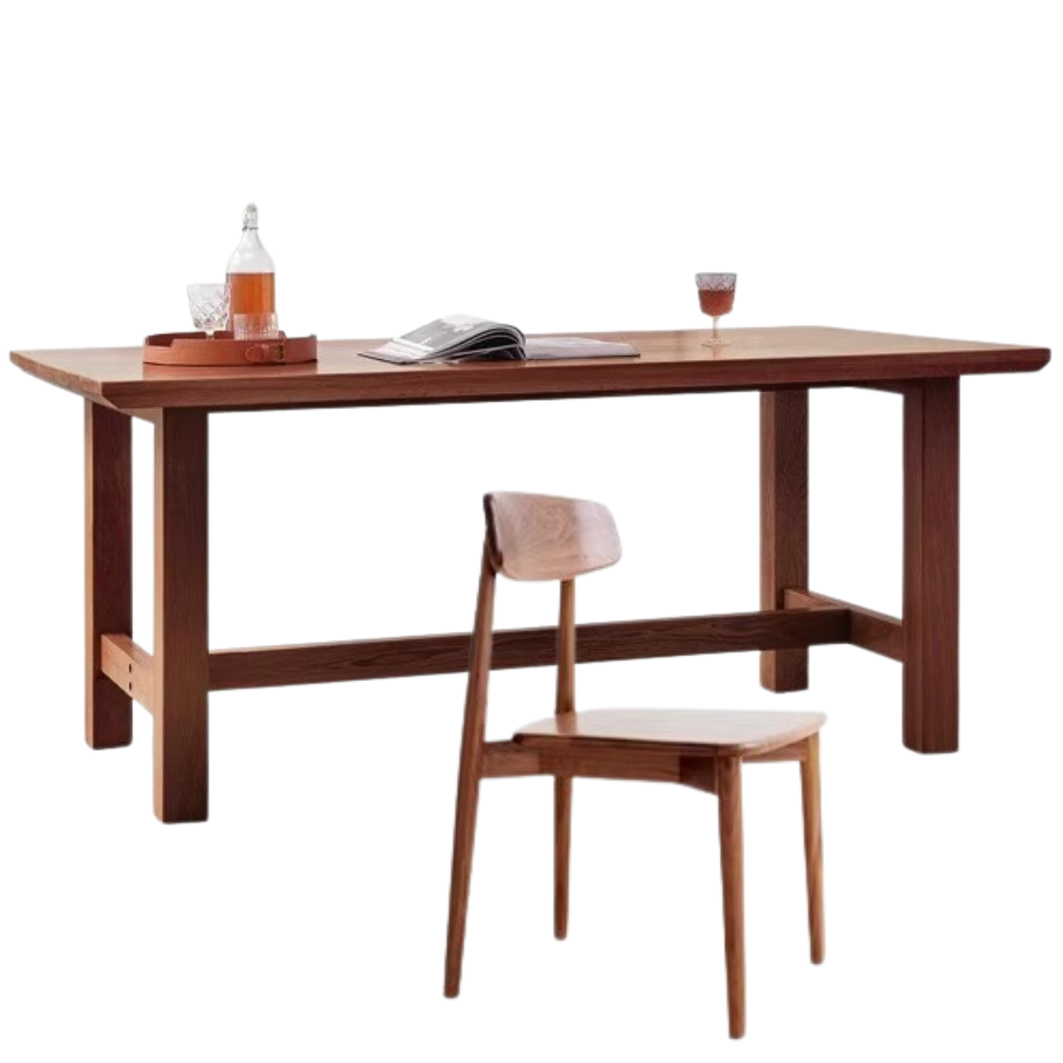 Sandalwood, Black Walnut, Oak, Ash Solid Wood Farmhouse Style Dining Table