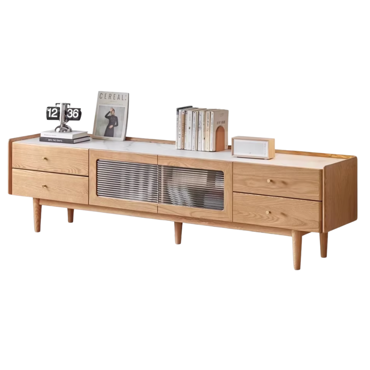 Ash Solid Wood TV Stand Rock Slab.