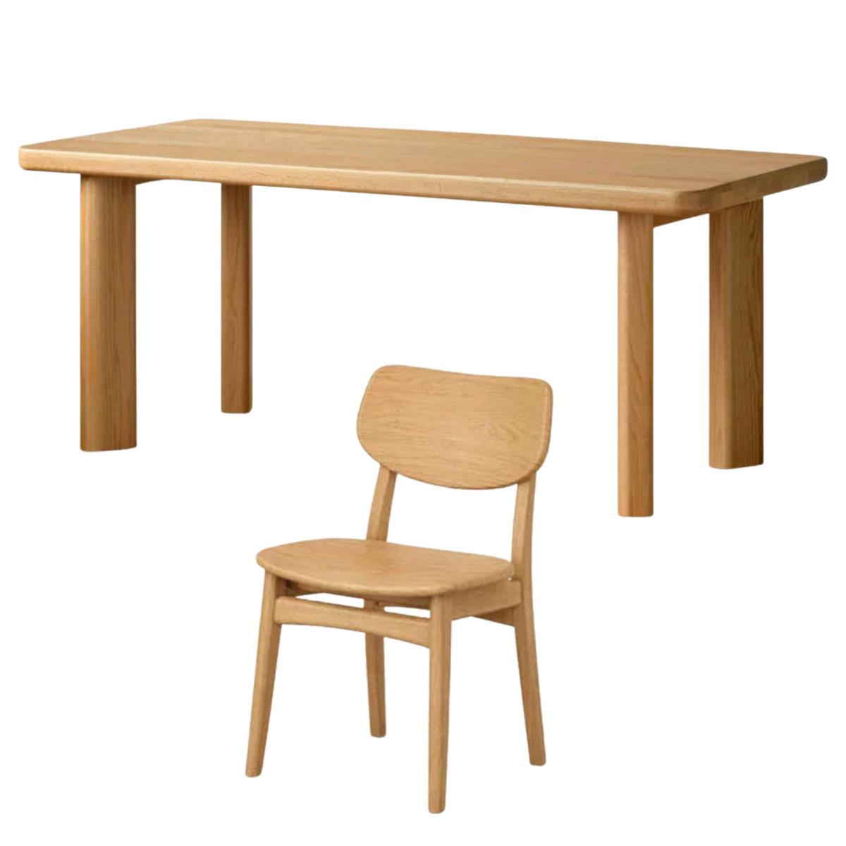 Oak Solid Wood Thick-Top Dining Table with Chunky Legs, Optional Chairs or Bench