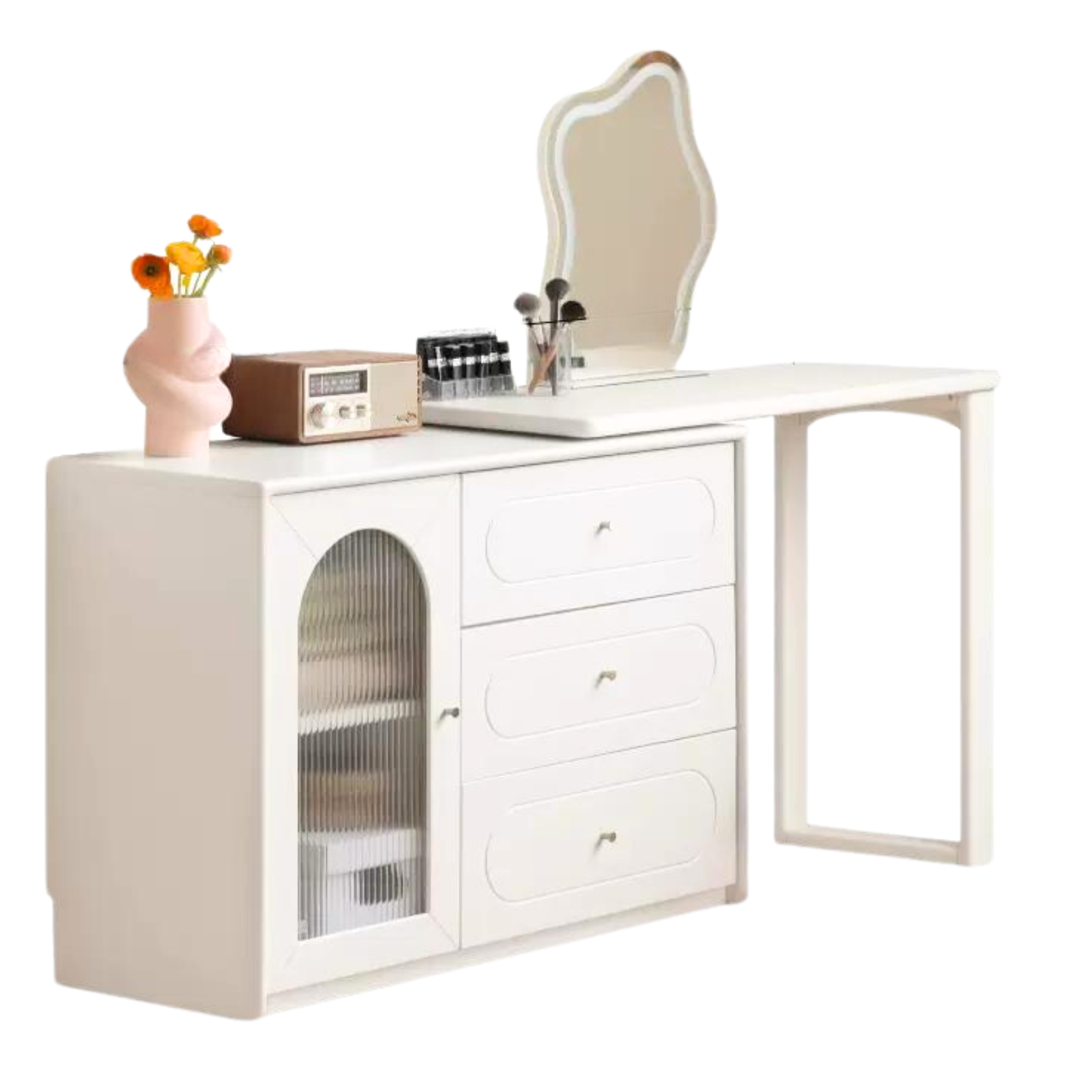 Tulipwood , Solid Rubberwood French Cream Style Retractable Vanity Table.