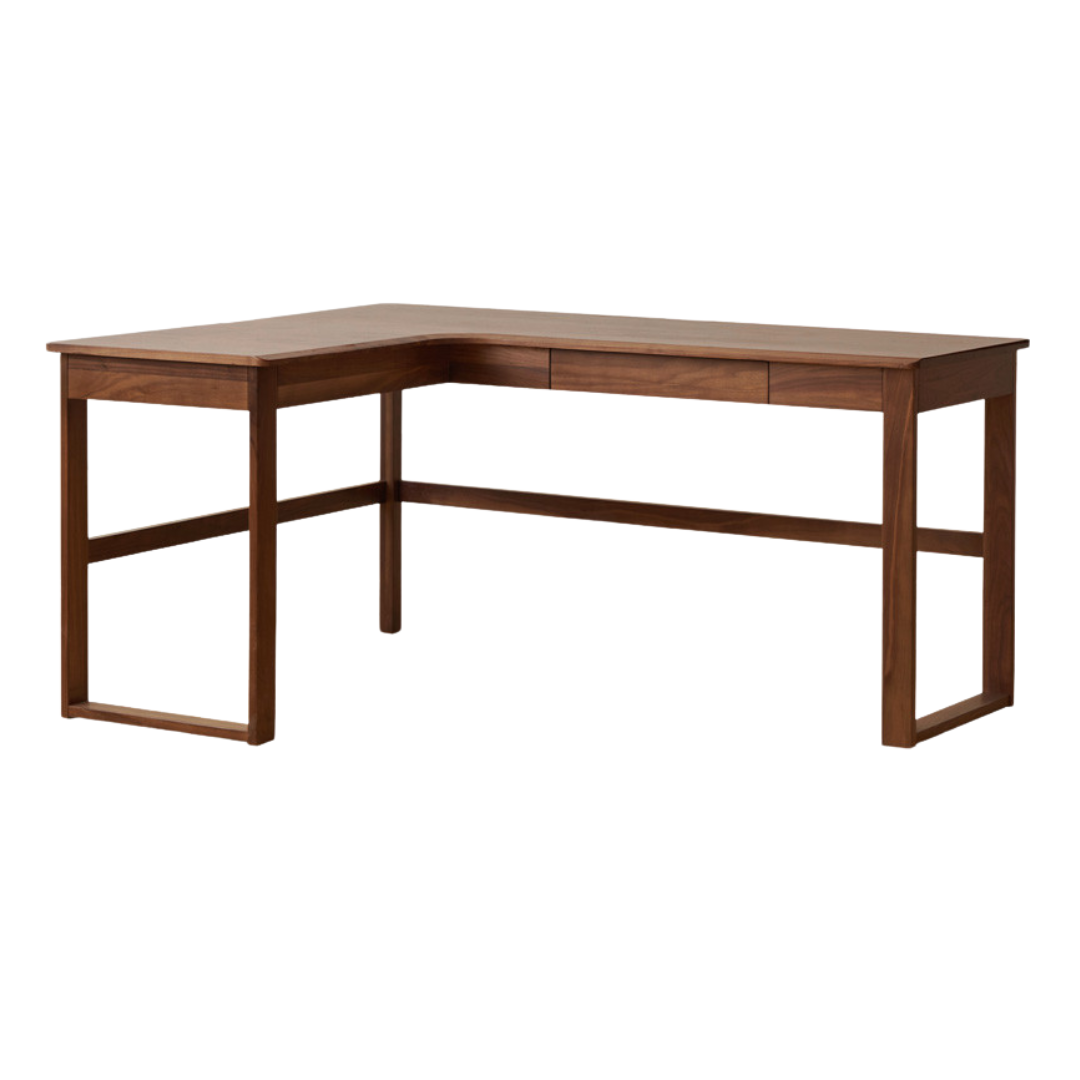 Oak Solid Wood Corner Desk Bookshelf