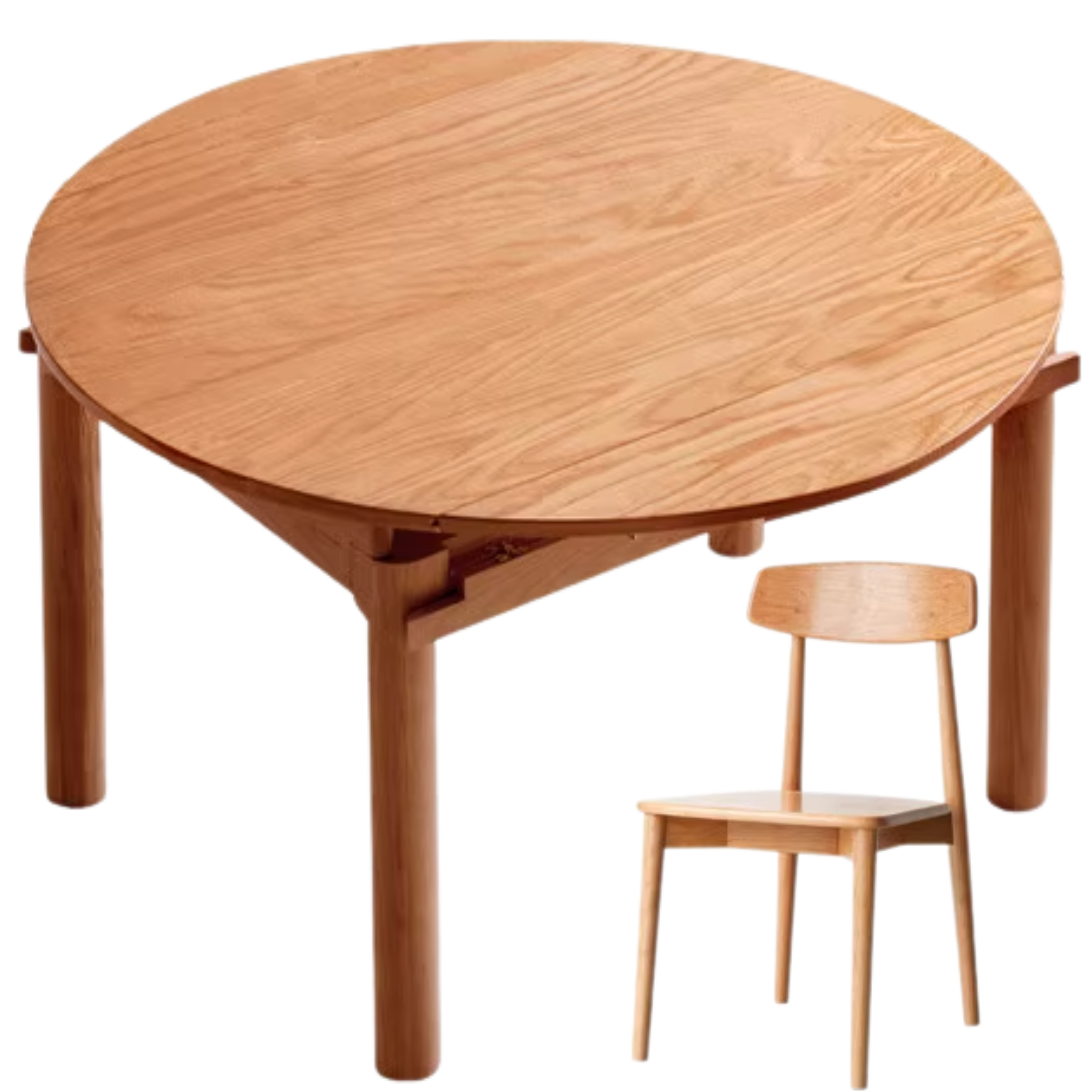 Cherry Solid Wood Retractable Folding Round Table