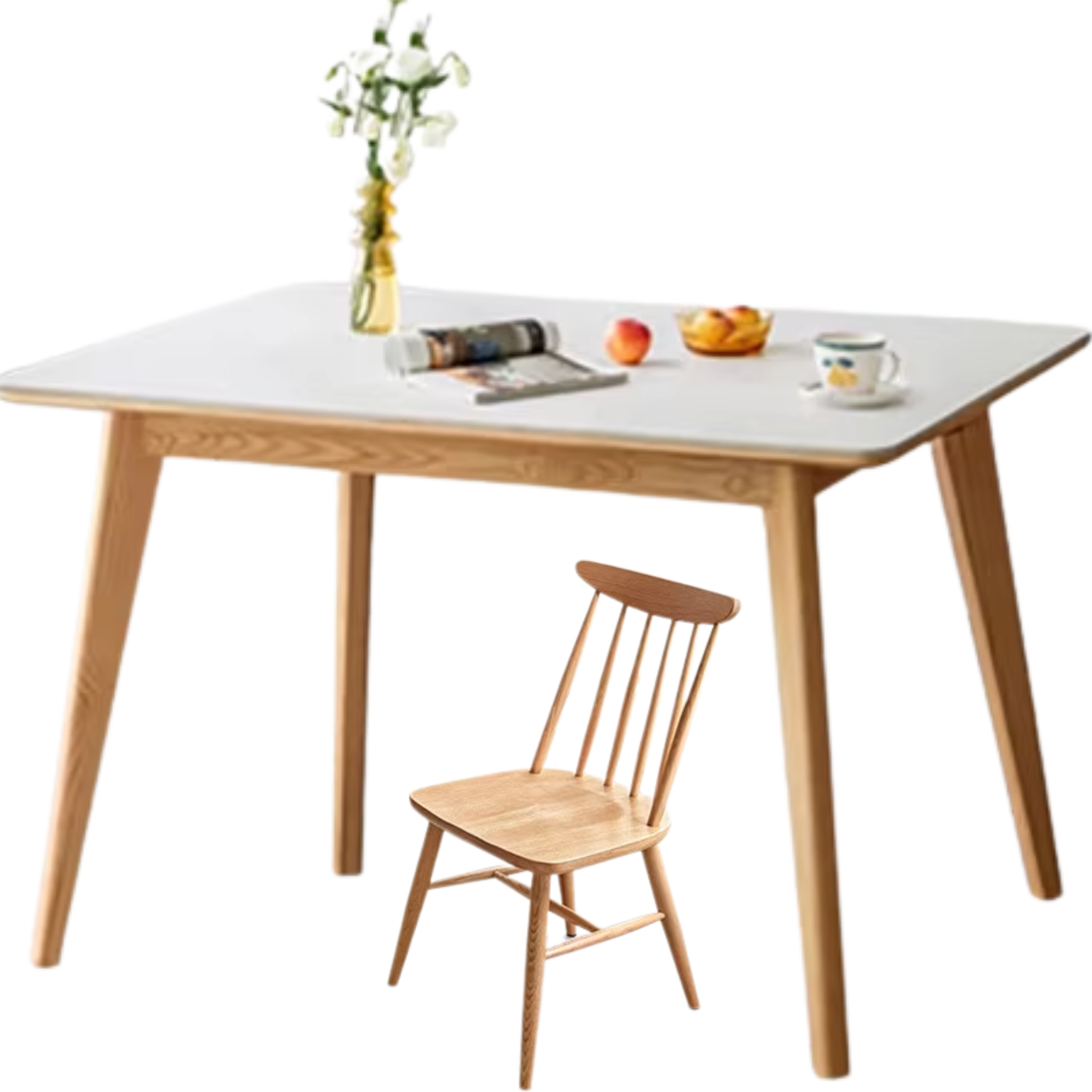 Ash Solid Wood Nordic Dining Table With Rock Slab Surface