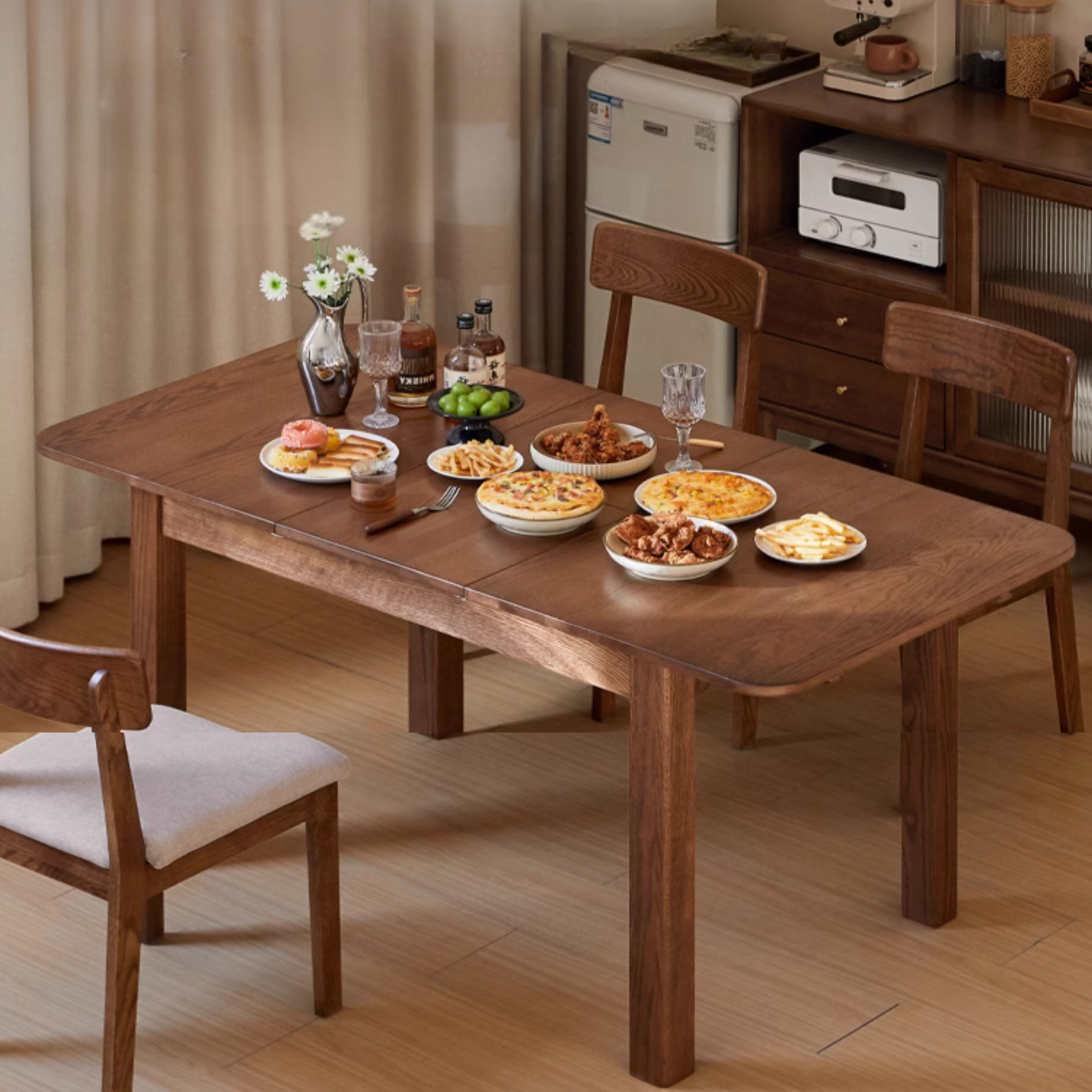 Oak Solid Wood Retractable Dining Table