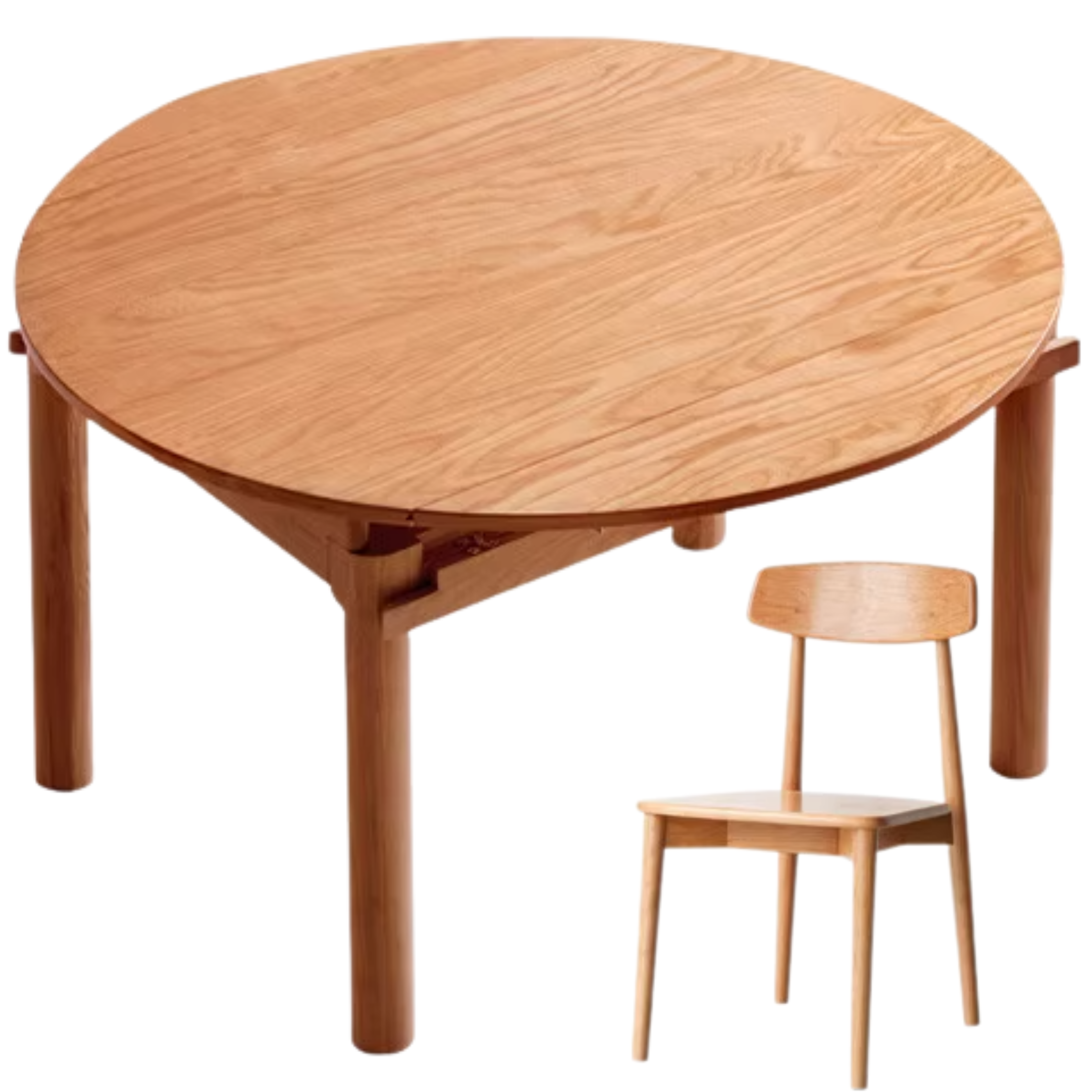 Cherry Solid Wood Retractable Folding Round Table