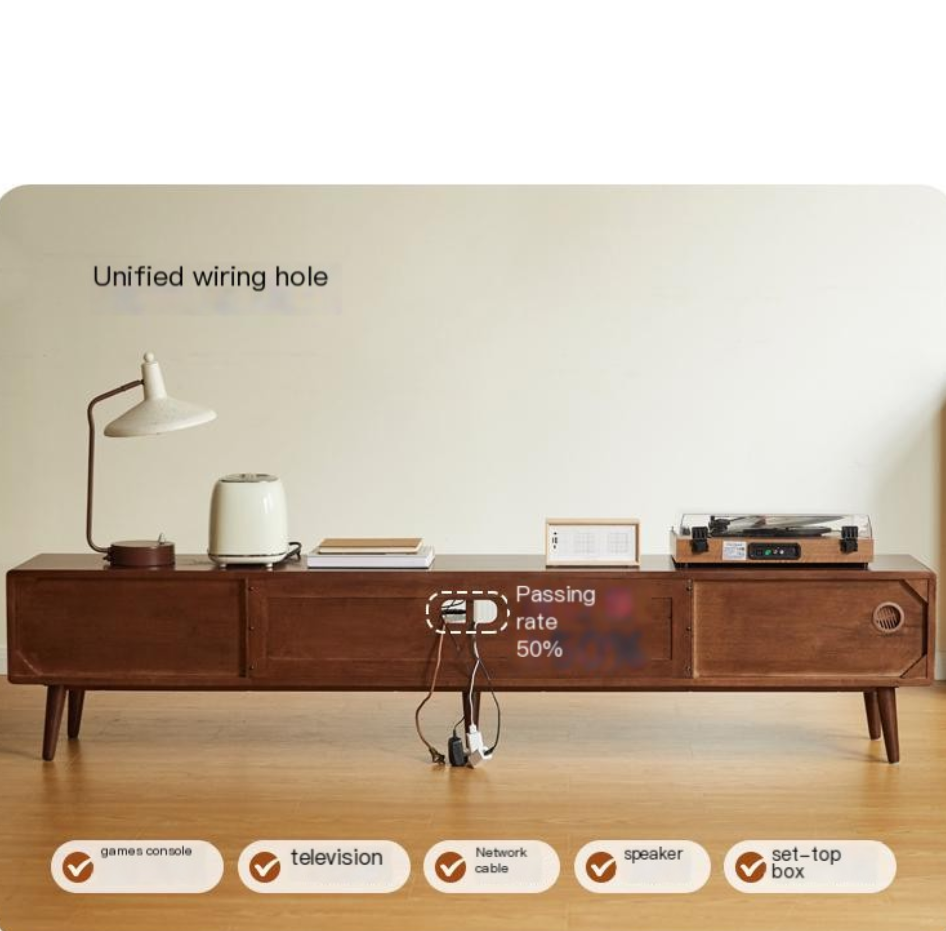 Solid RubberWood Light Luxury TV Cabinet.