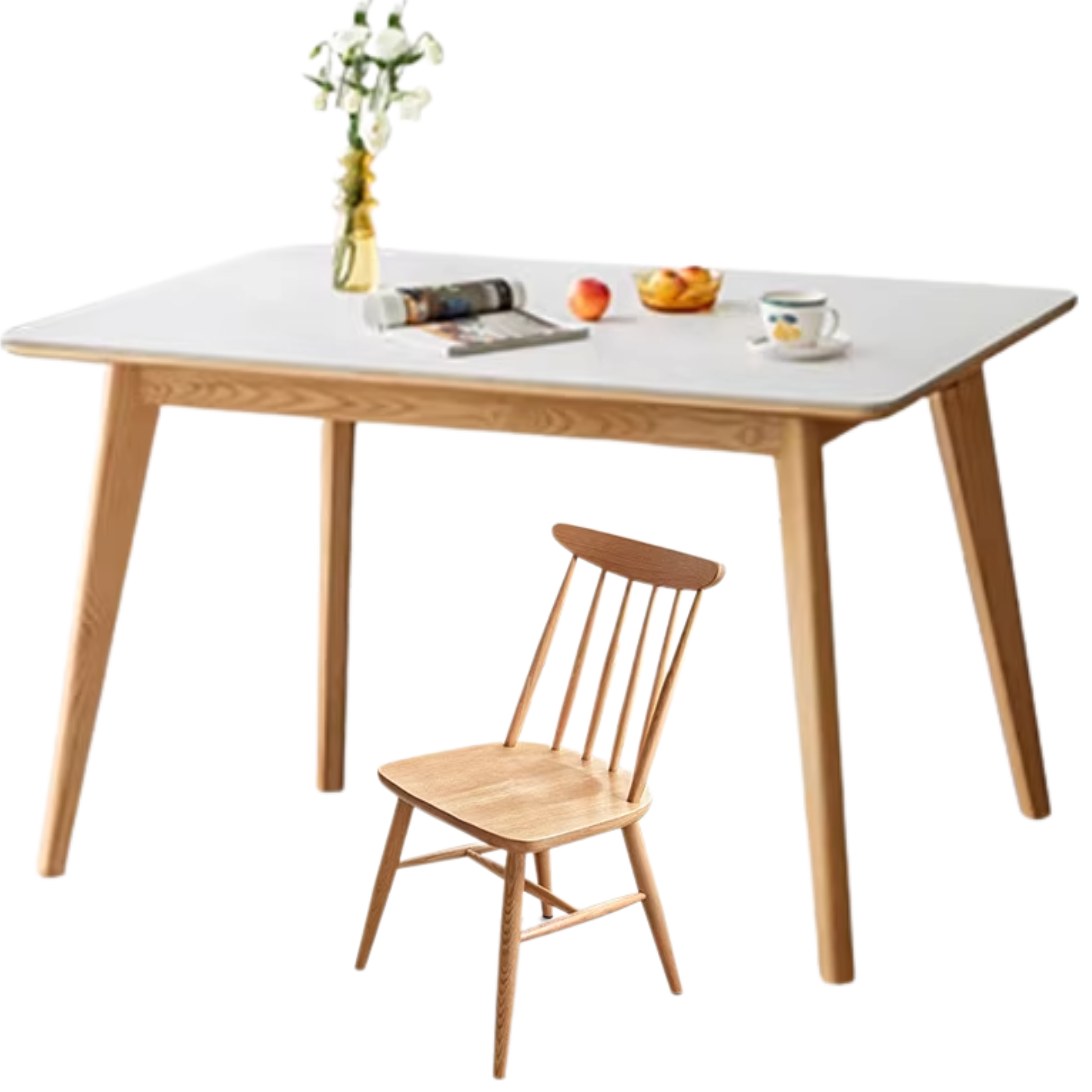Ash Solid Wood Nordic Dining Table With Rock Slab Surface