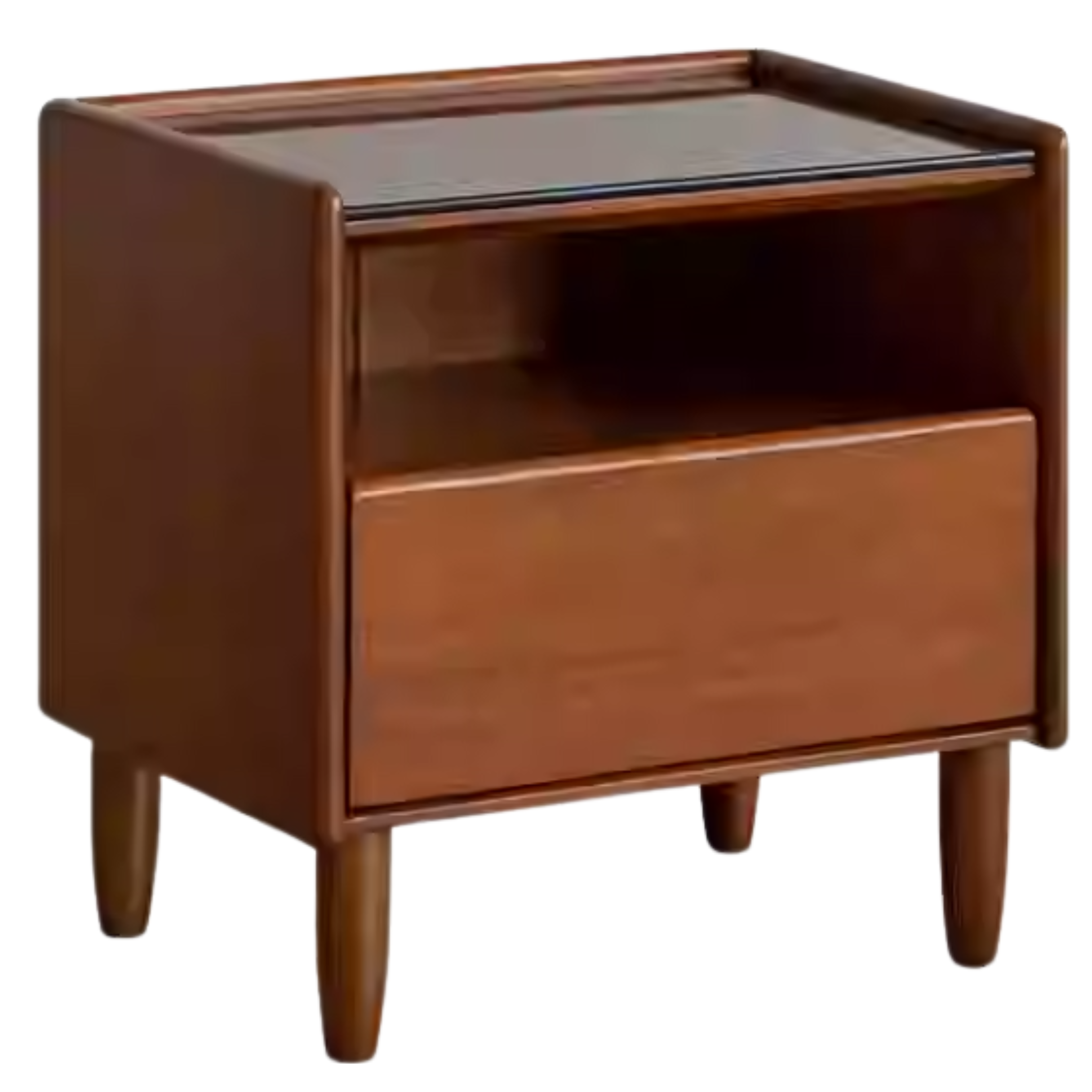Poplar Solid Wood Glass Teak Color Nightstand