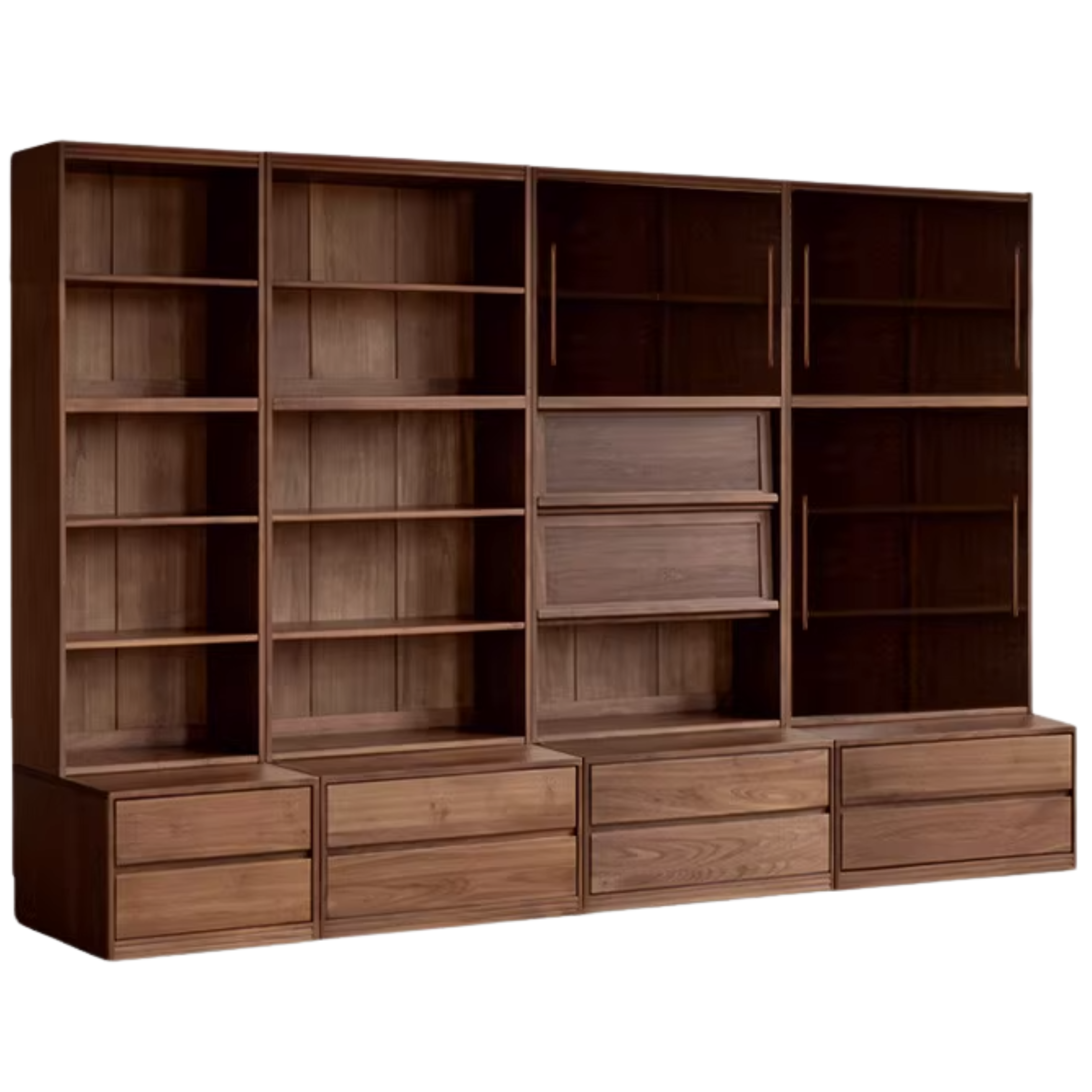 Black Walnut, Oak, Sandalwood, Ash Solid Wood Light Luxury Combined Bookshelf With Seat