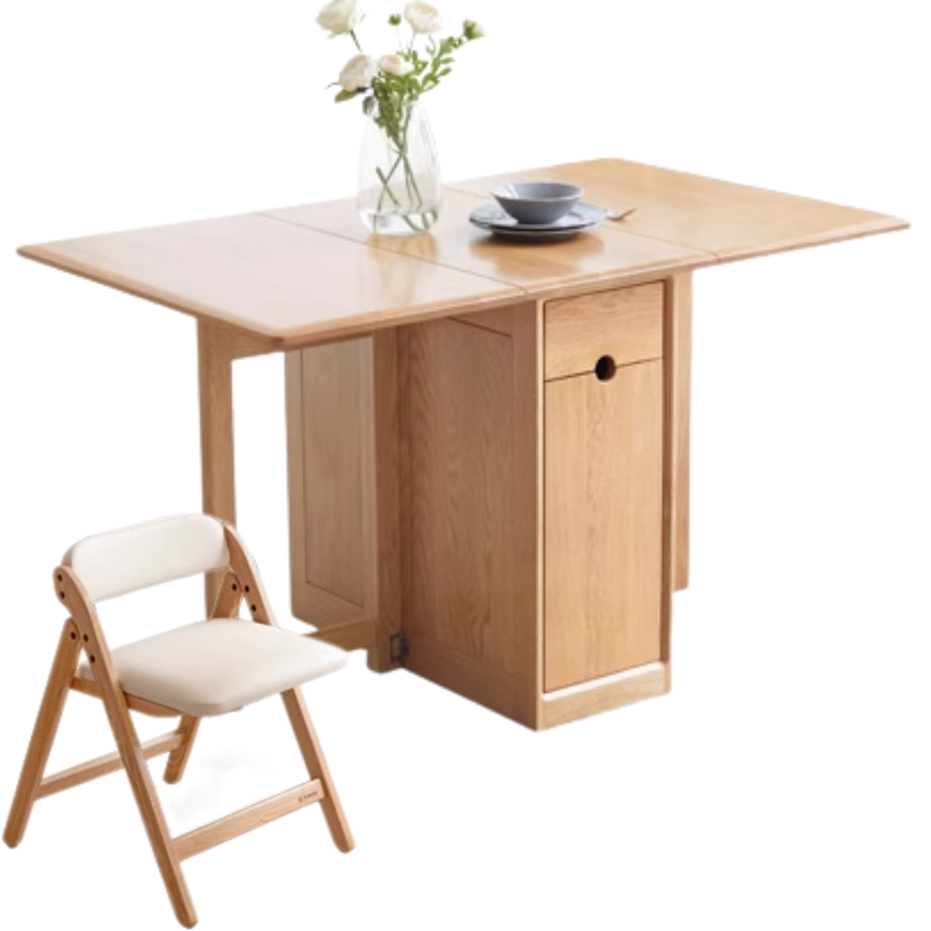 Ash, Oak Solid Wood Folding Dining Table