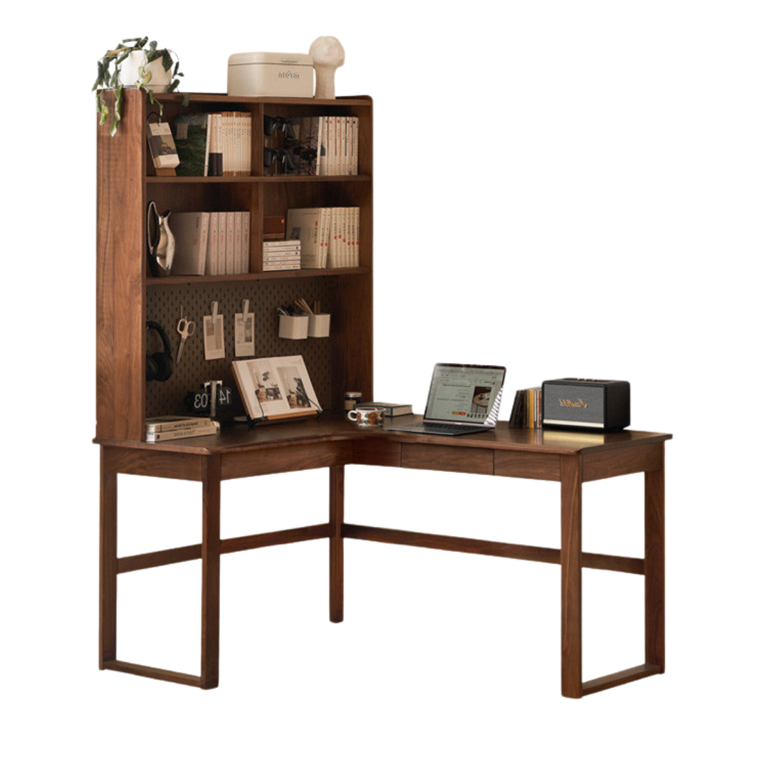 Oak Solid Wood Corner Desk Bookshelf