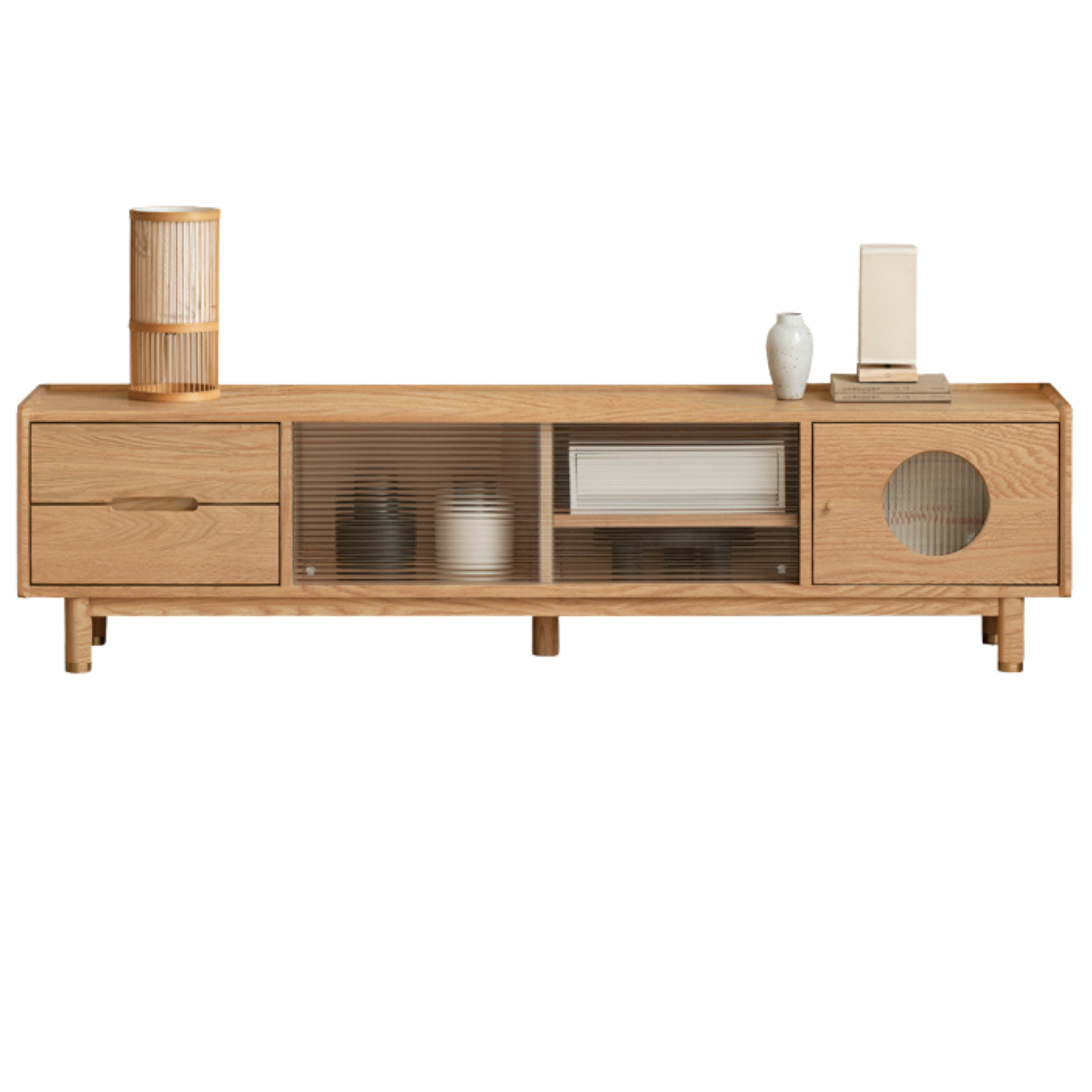 Ash, Oak Solid Wood Sliding Door TV Stand.