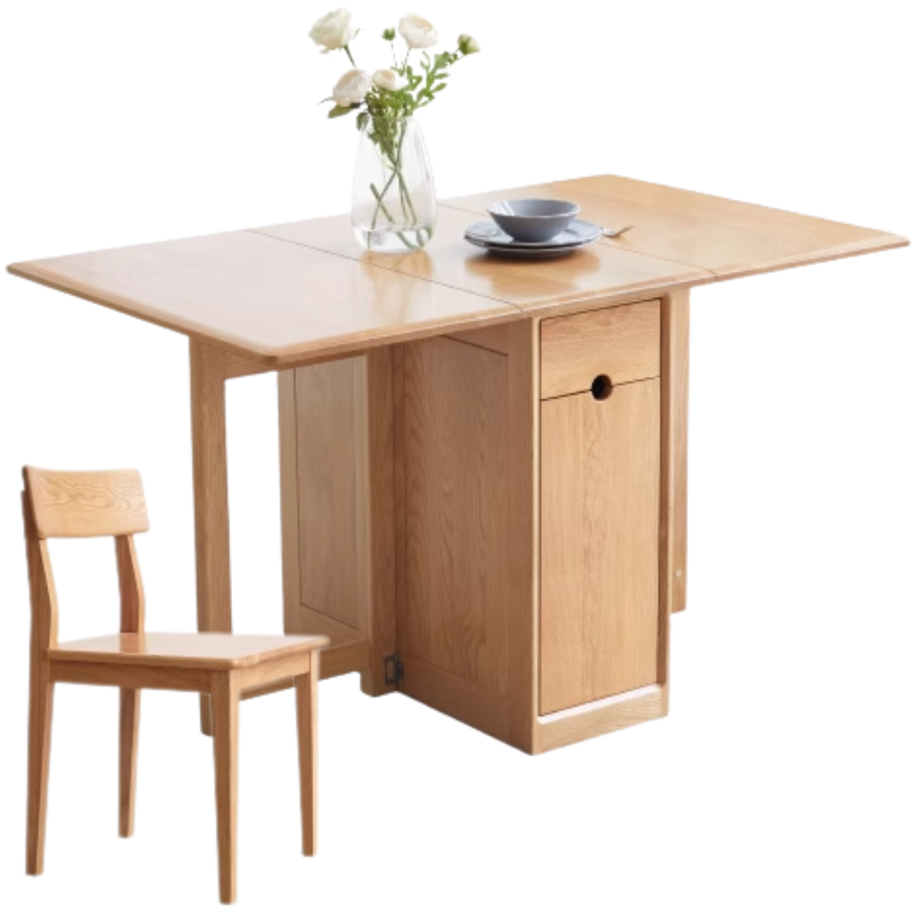 Ash, Oak Solid Wood Folding Dining Table