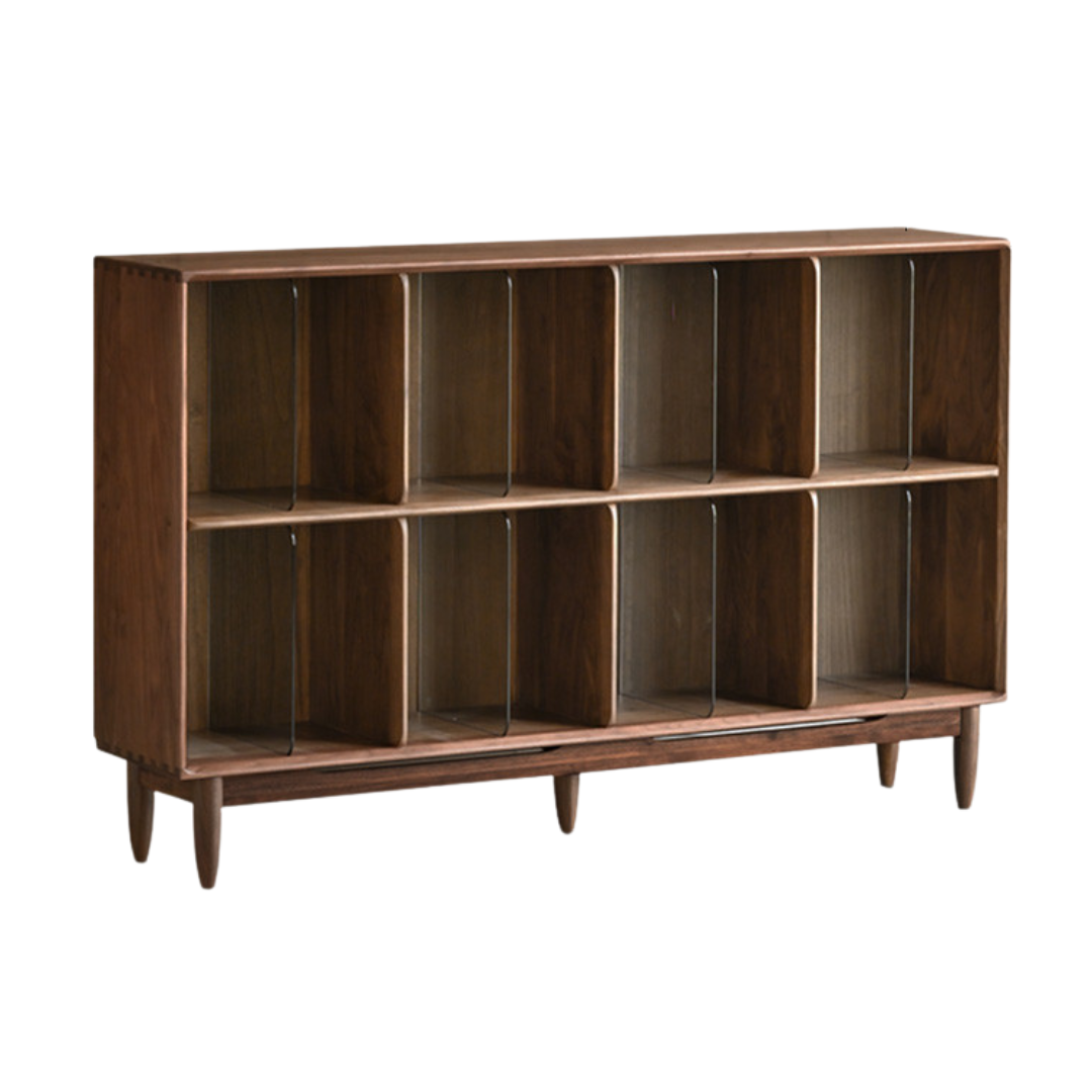 Black Walnut, Oak Solid Wood Bookcase Modern Storage Cabinet.