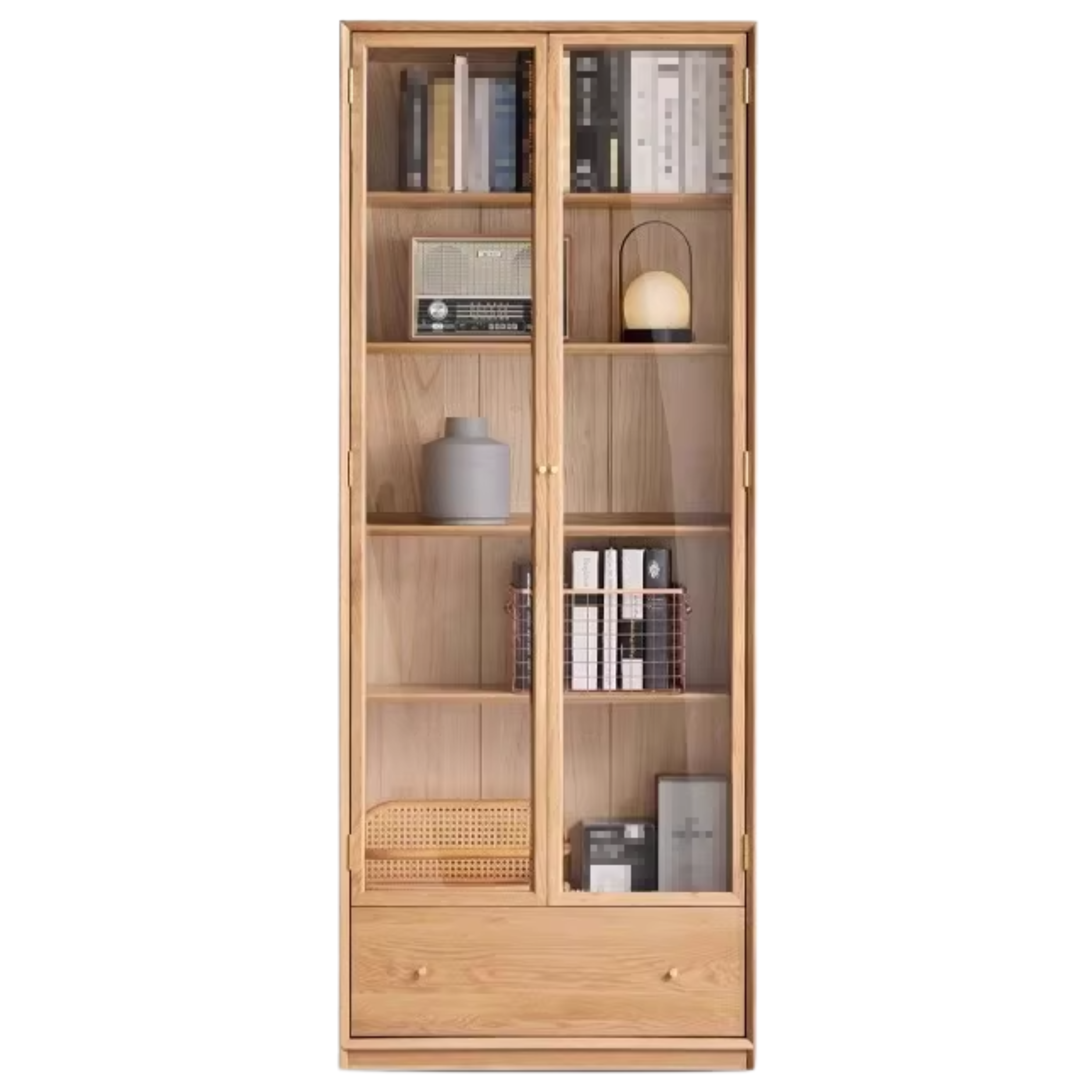 Oak Solid Wood Nordic Style Bookshelf with Floor Storage Cabinet