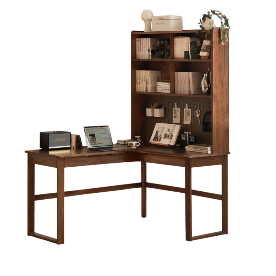Oak Solid Wood Corner Desk Bookshelf