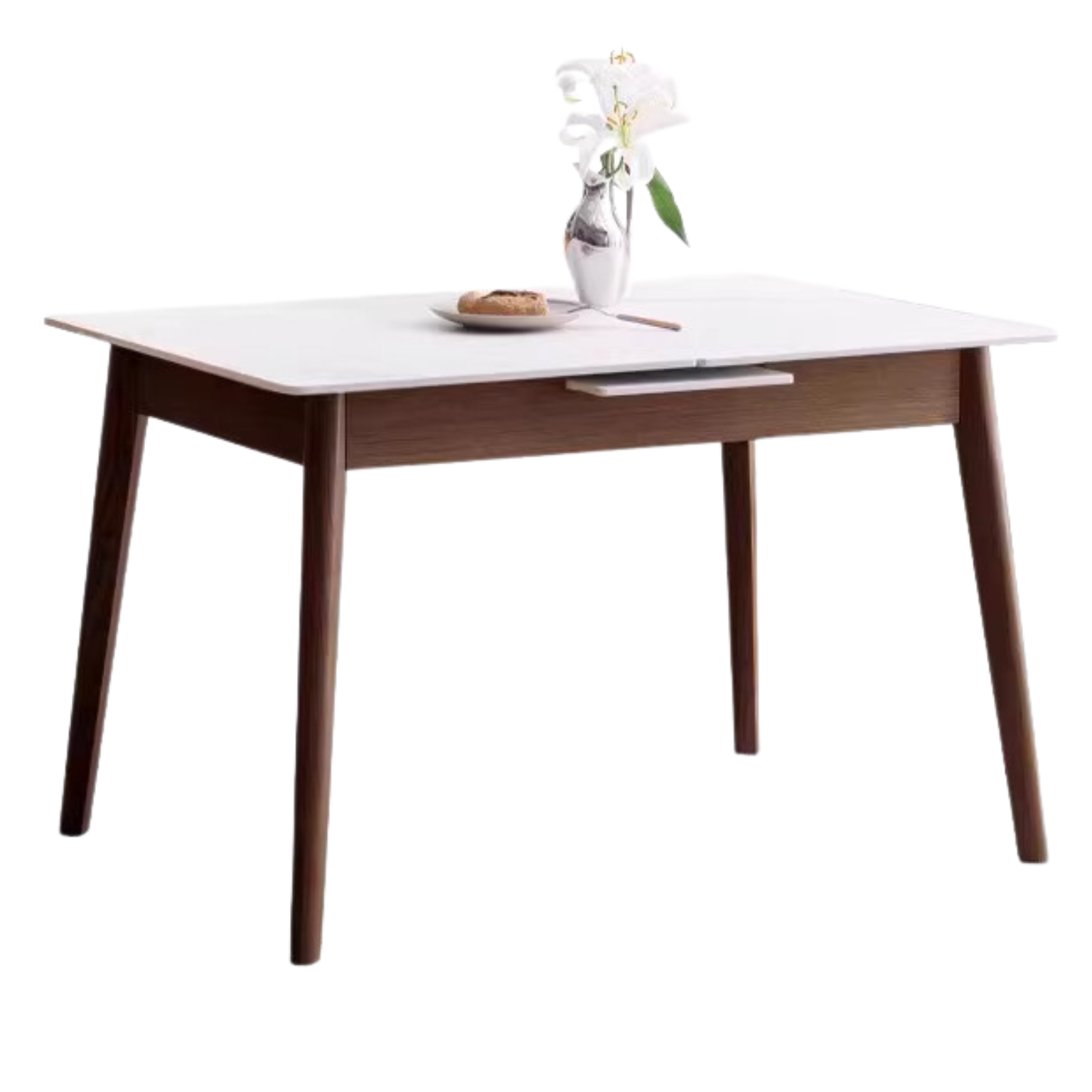 Oak Solid Wood walnut color Retractable Dining Table