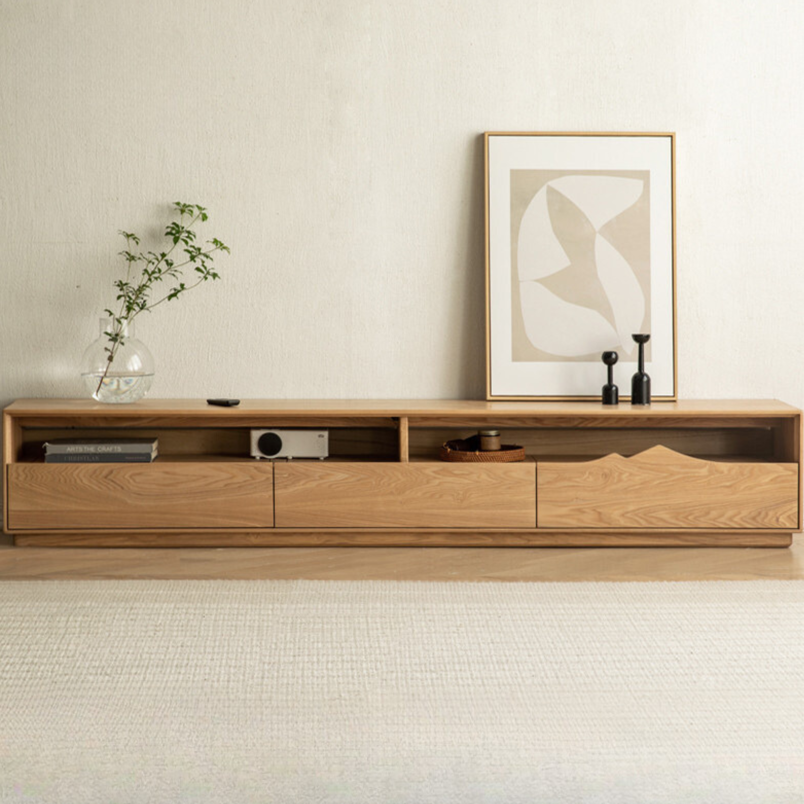 Ash Solid Wood Floor TV Storage Cabinet.