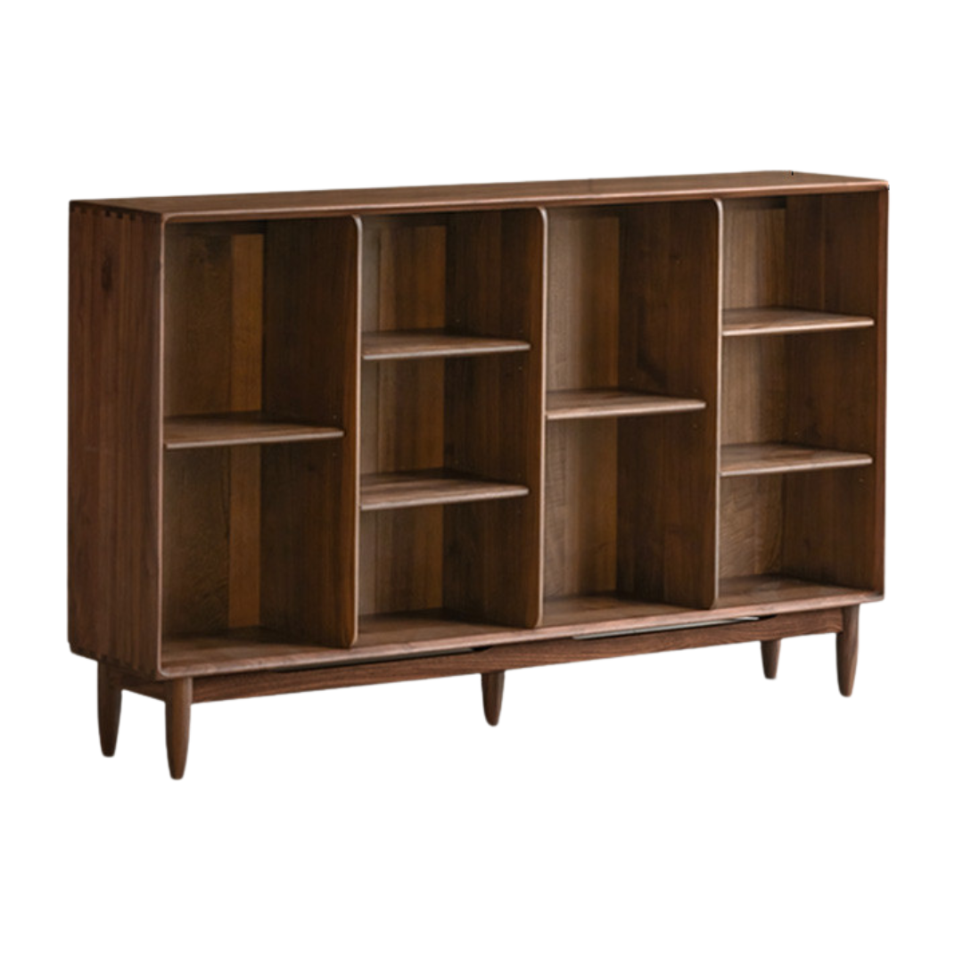 Black Walnut, Oak Solid Wood Bookcase Modern Storage Cabinet.