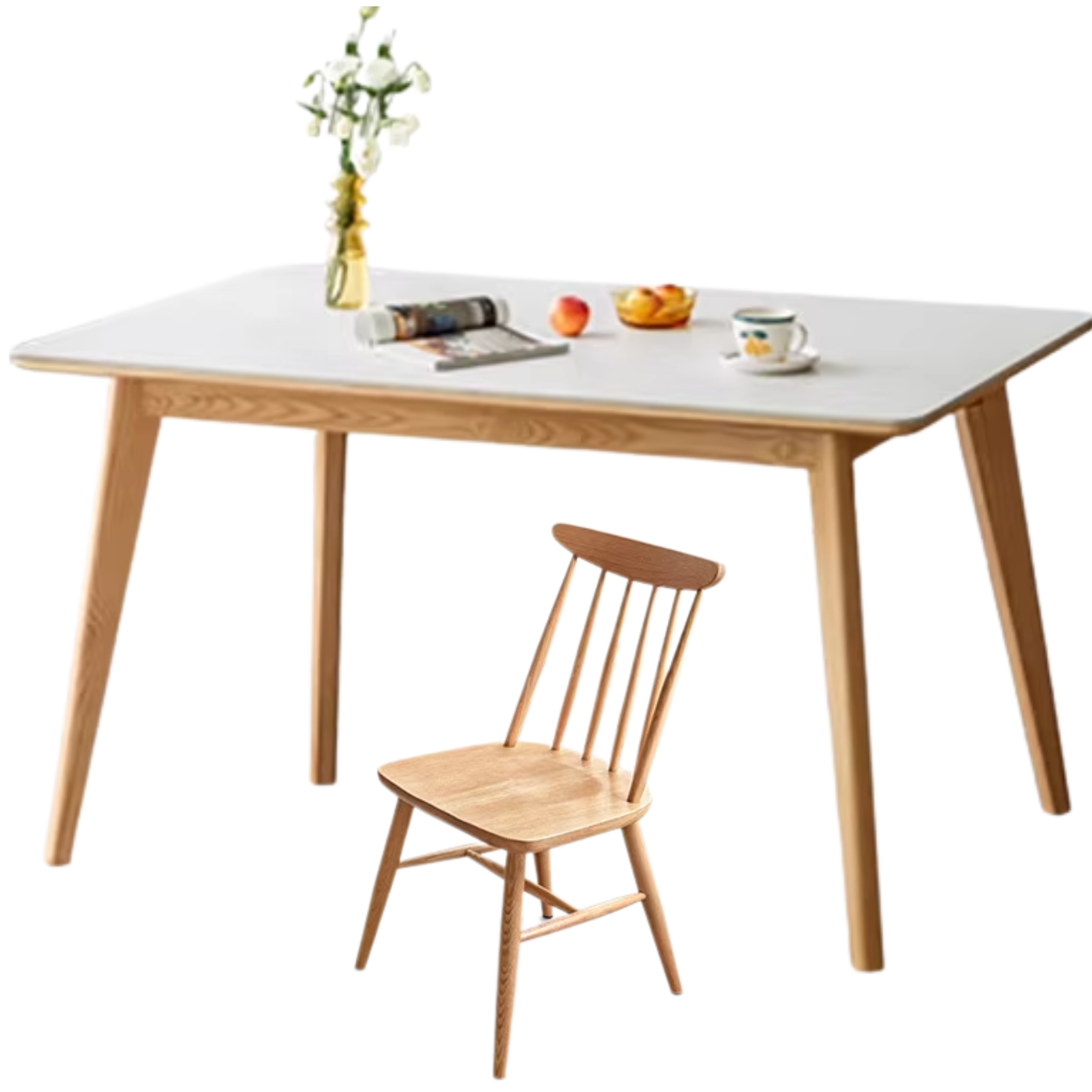 Ash Solid Wood Nordic Dining Table With Rock Slab Surface