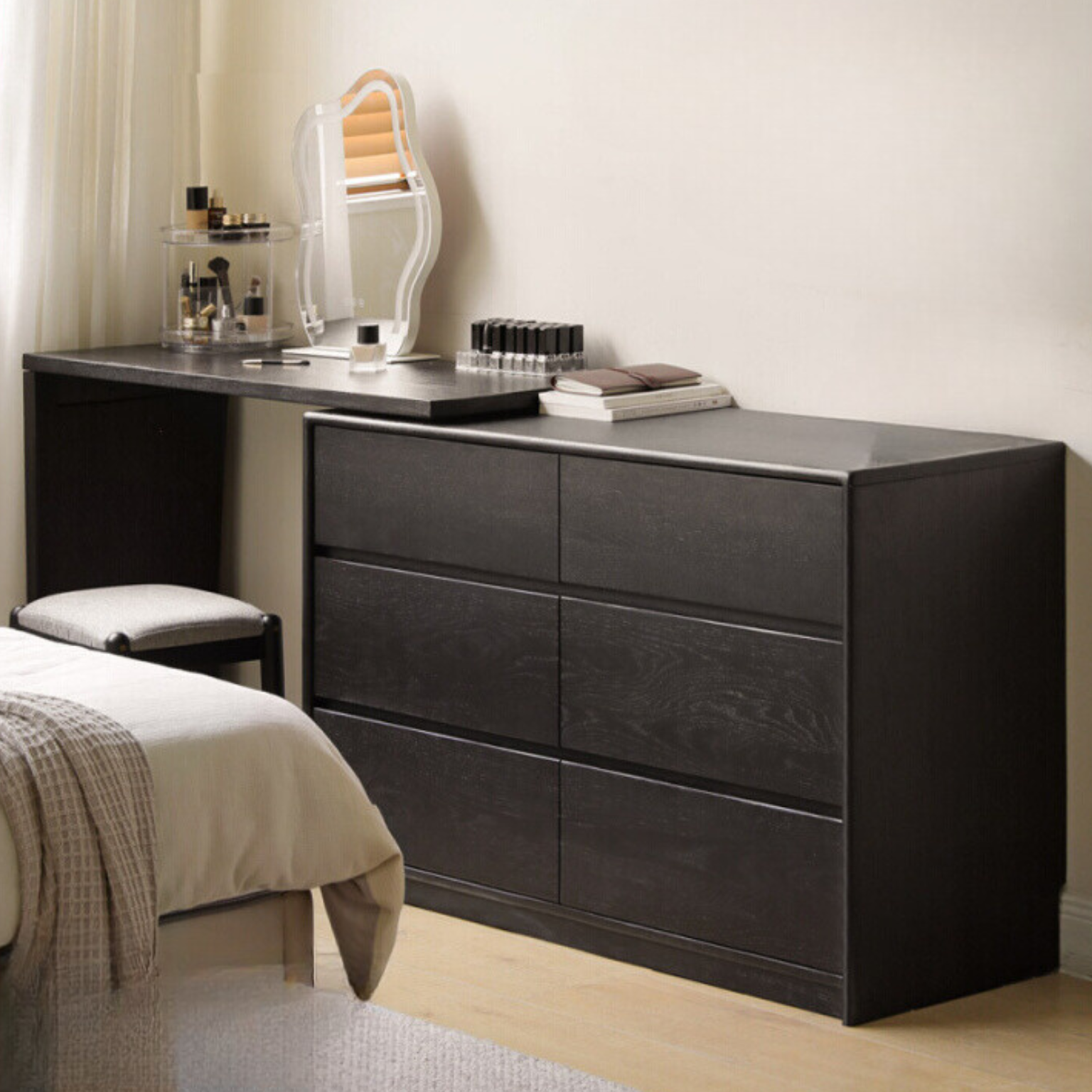 Oak Solid Wood Smoky Color Retro Dressing Table.