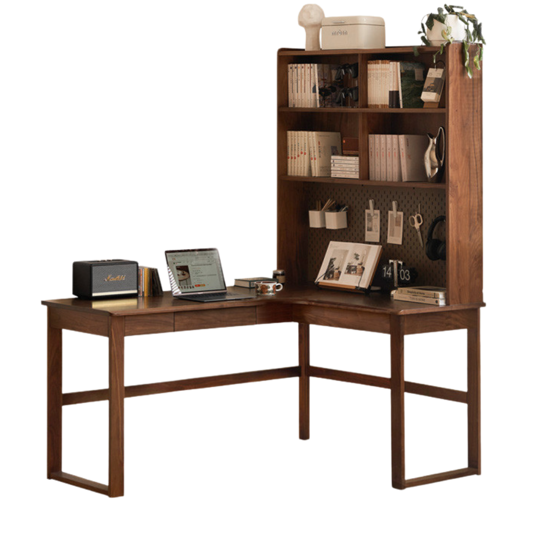 Oak Solid Wood Corner Desk Bookshelf
