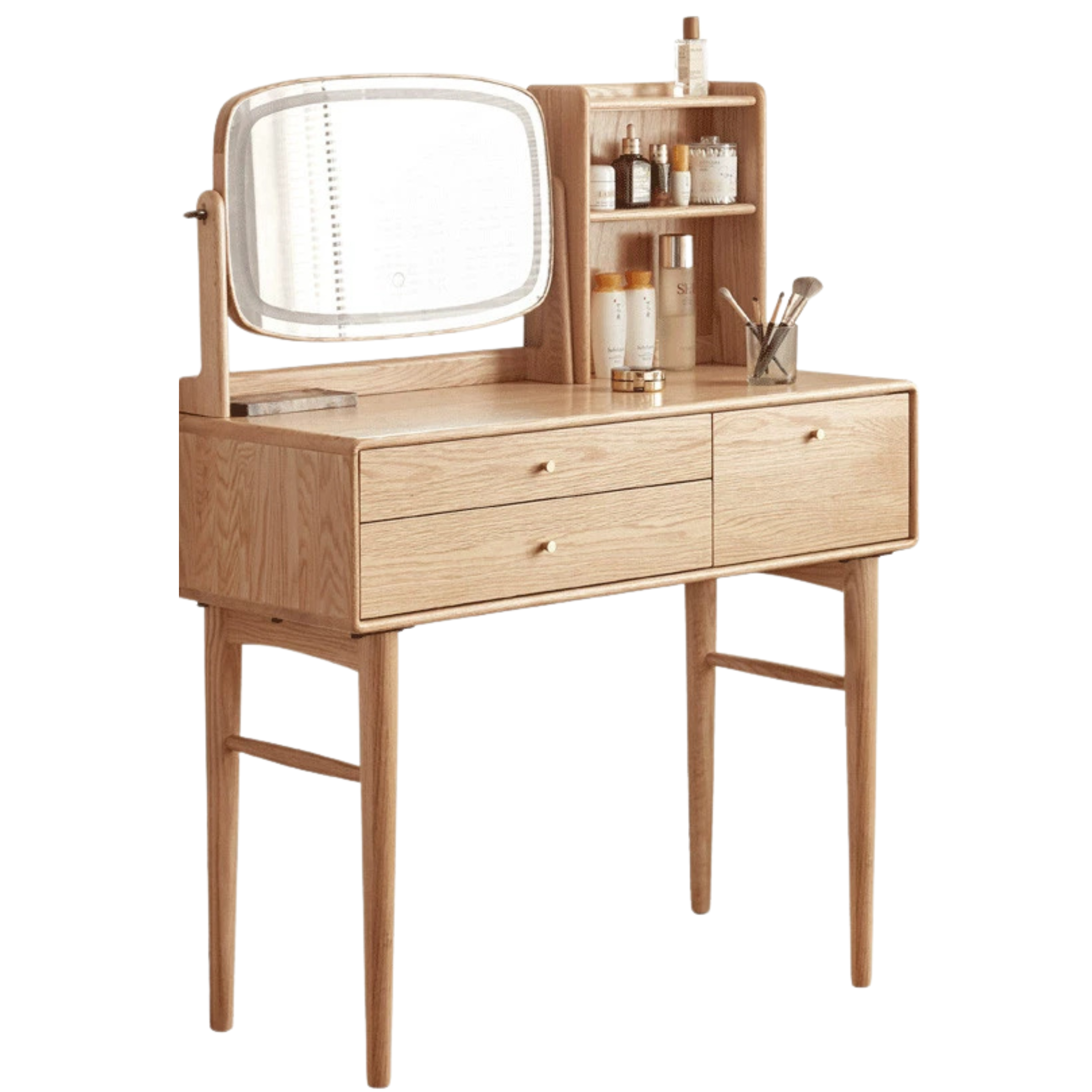 Oak, Ash Solid Wood Vanity Table Lighted Makeup Mirror.