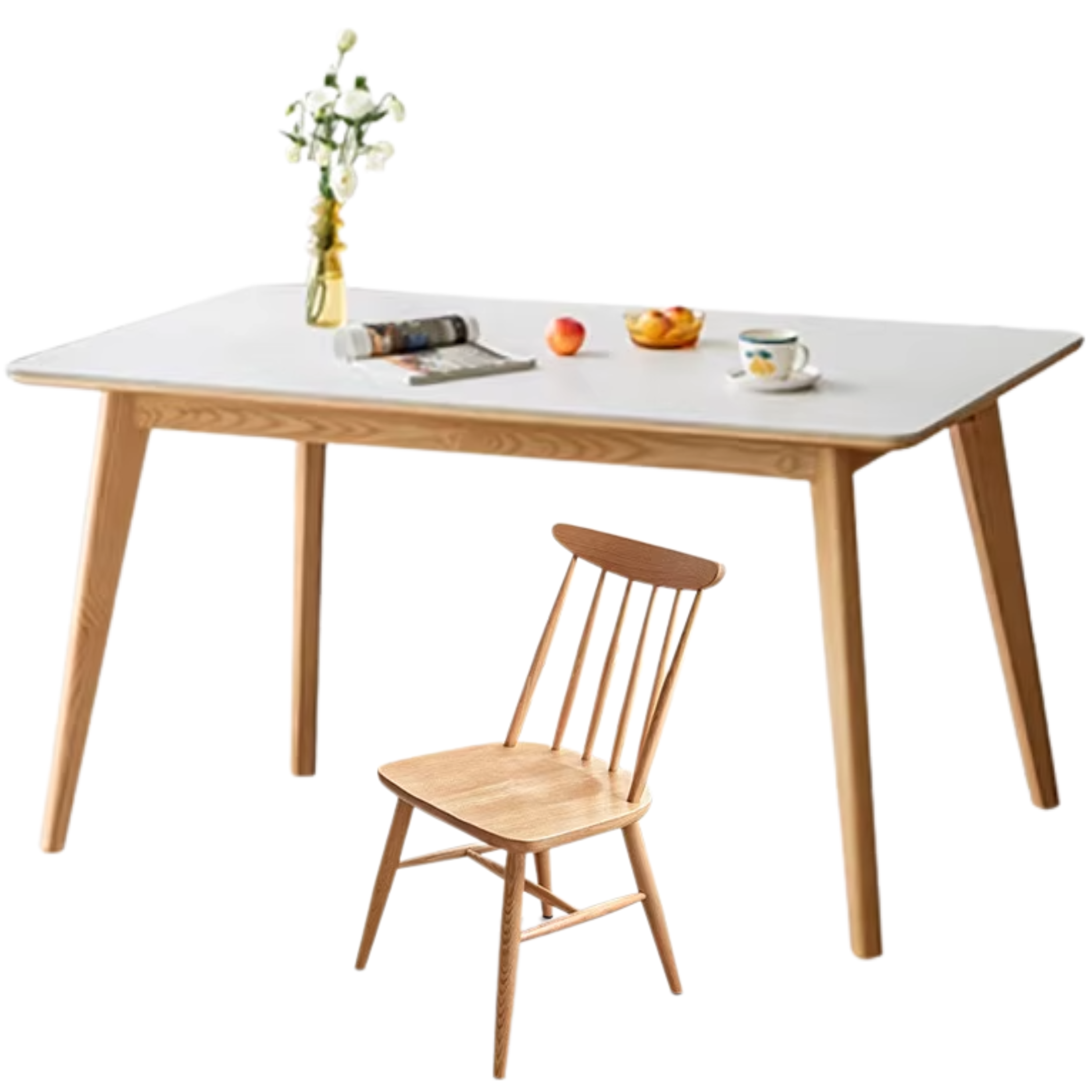 Ash Solid Wood Nordic Dining Table With Rock Slab Surface