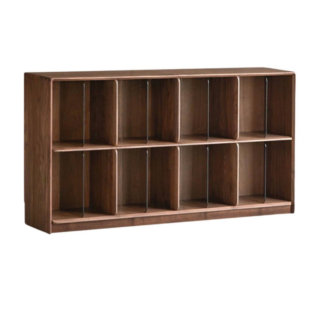 Black Walnut, Oak Solid Wood Bookcase Modern Storage Cabinet.