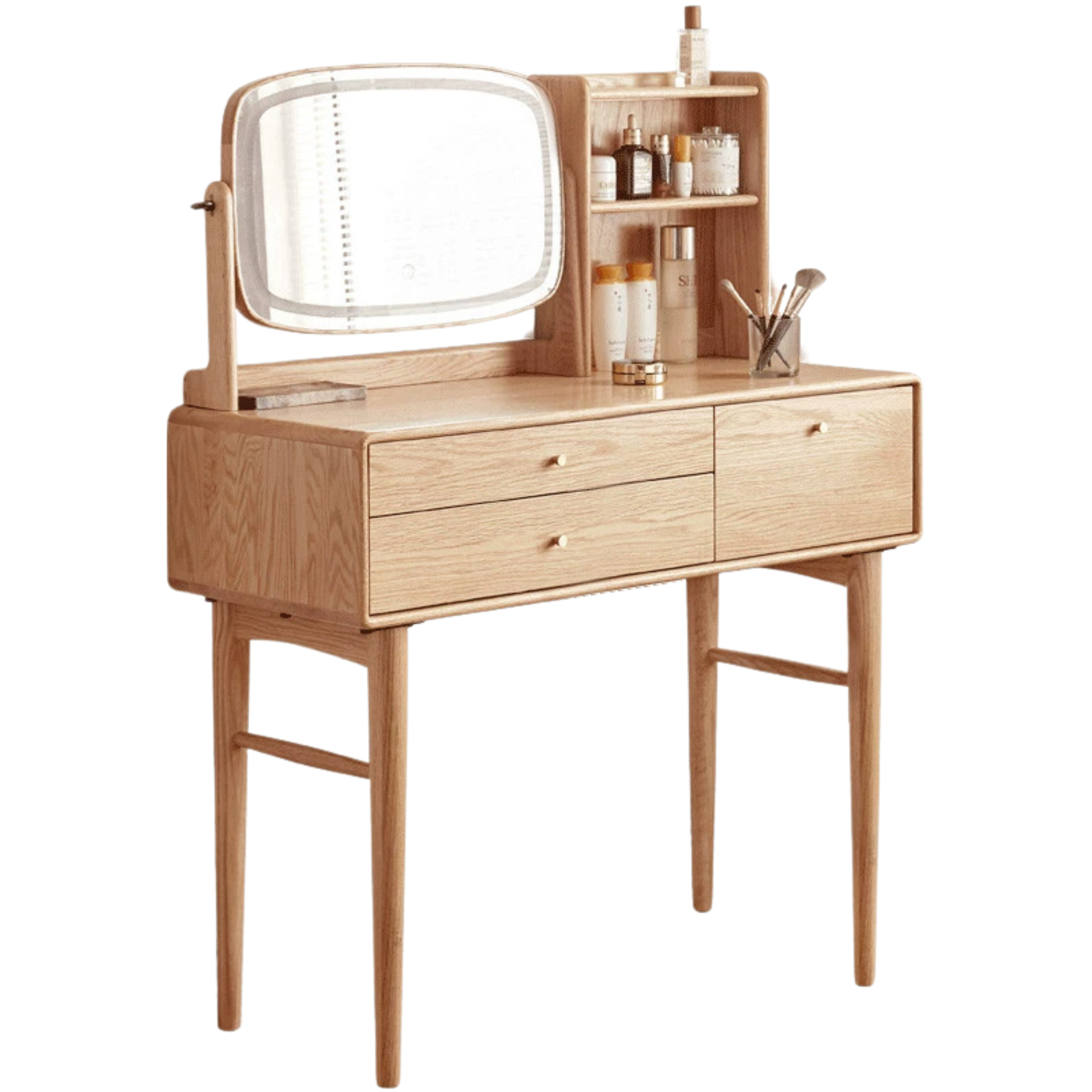 Oak, Ash Solid Wood Vanity Table Lighted Makeup Mirror.