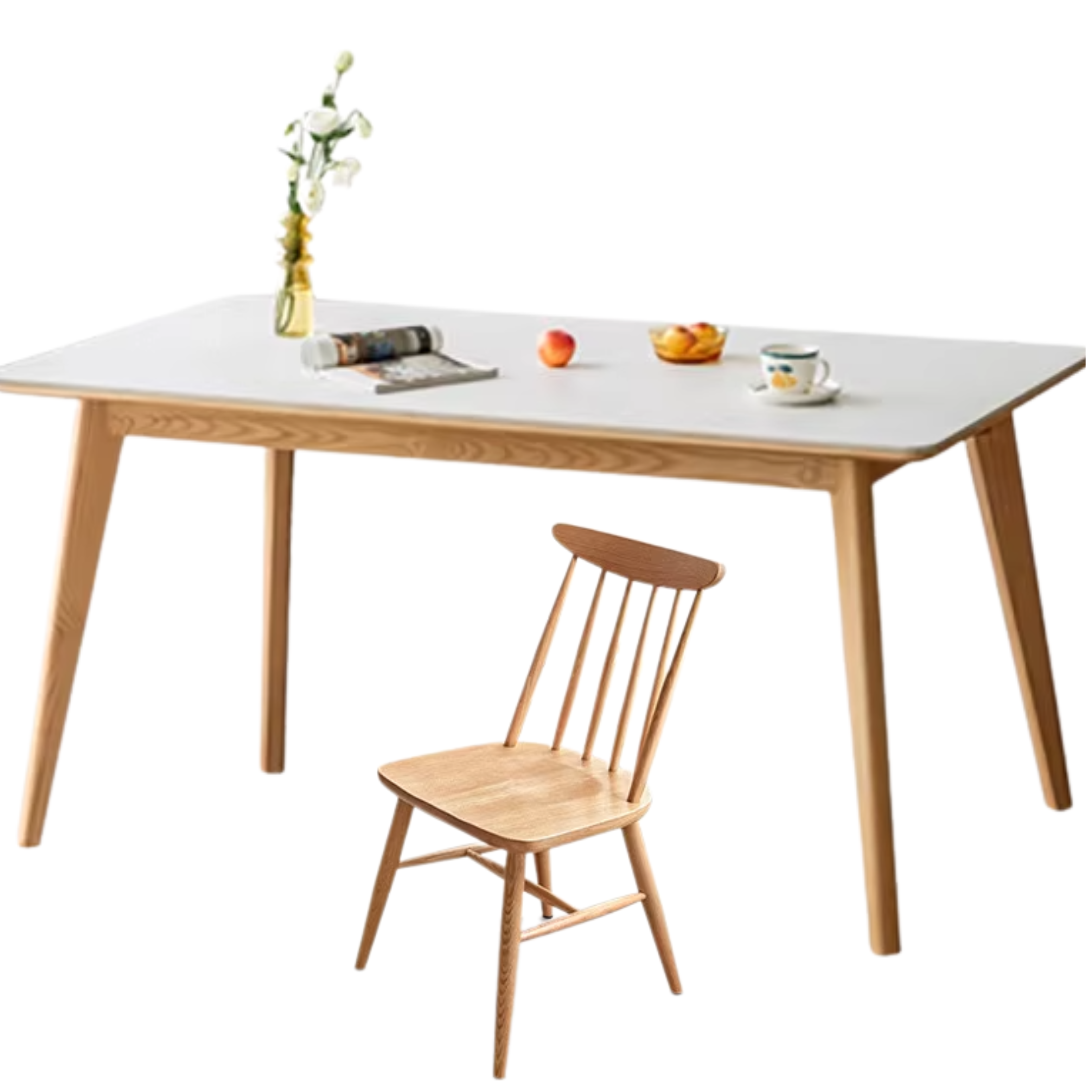 Ash Solid Wood Nordic Dining Table With Rock Slab Surface