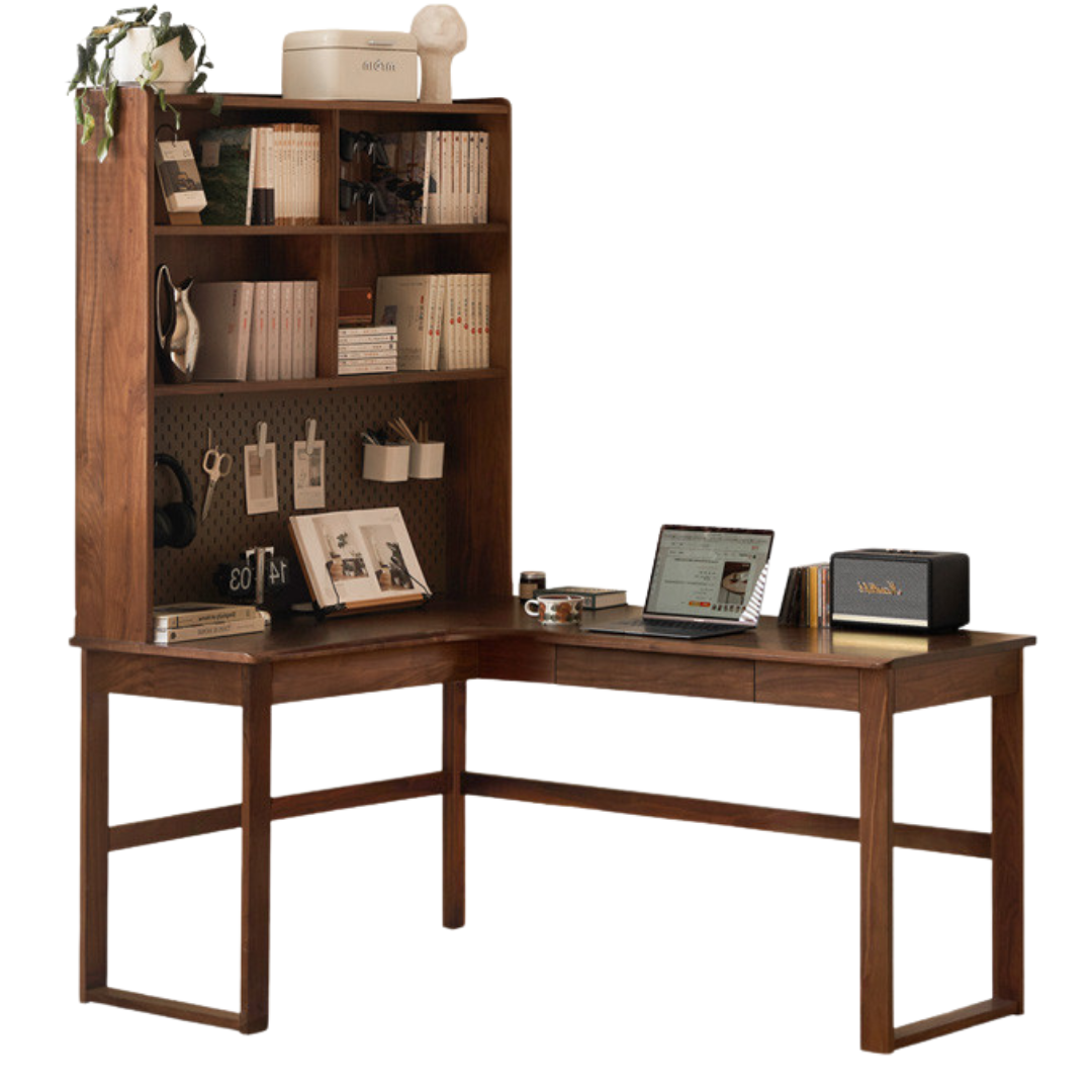 Oak Solid Wood Corner Desk Bookshelf
