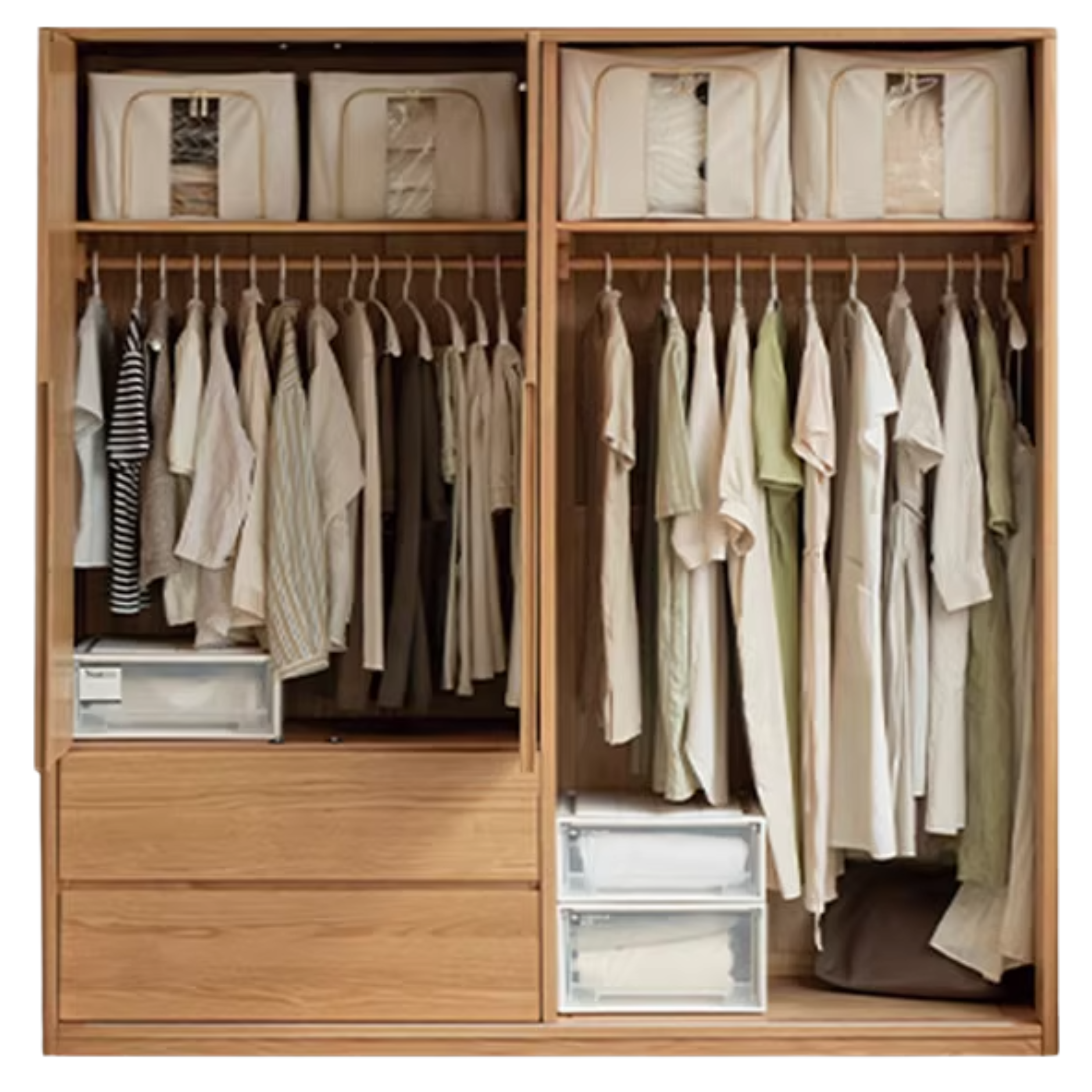 Oak Solid Wood Modern Storage Wardrobe.