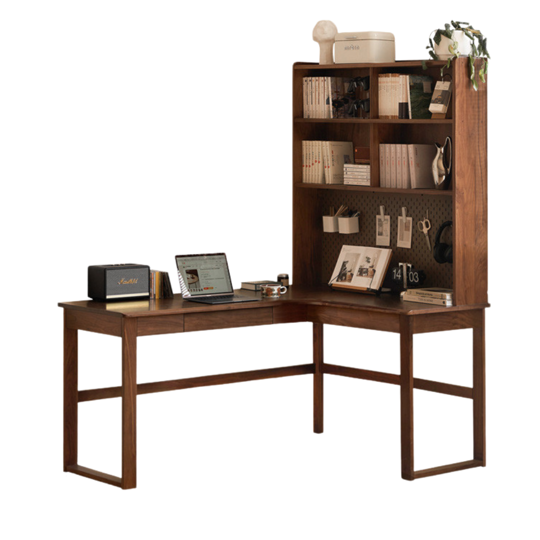 Oak Solid Wood Corner Desk Bookshelf