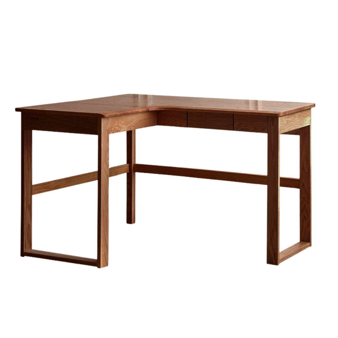 Oak Solid Wood Corner Desk Bookshelf